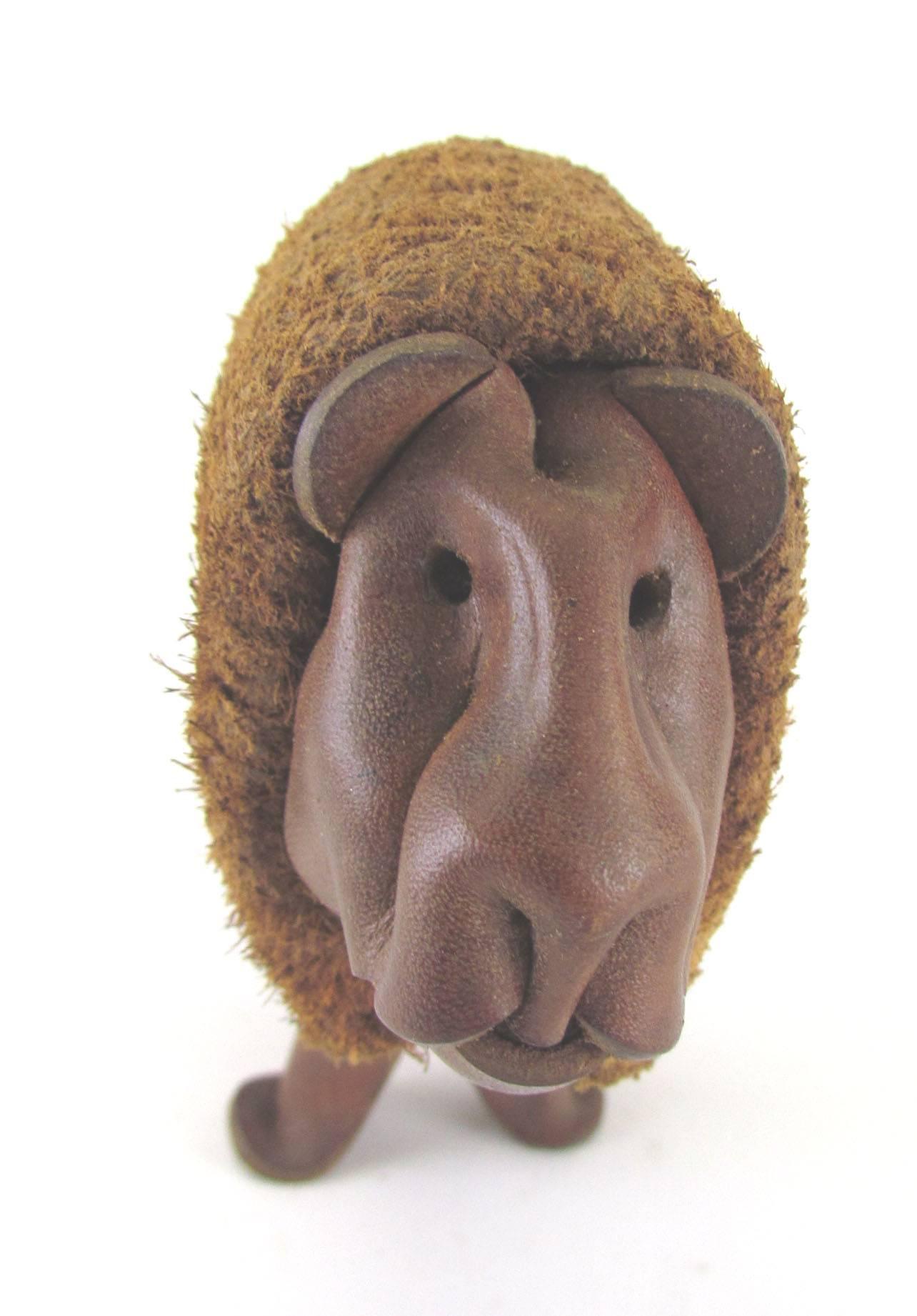 Mid-Century Modern Majestic Handmade Leather Lion Sculpture by Deru, Germany