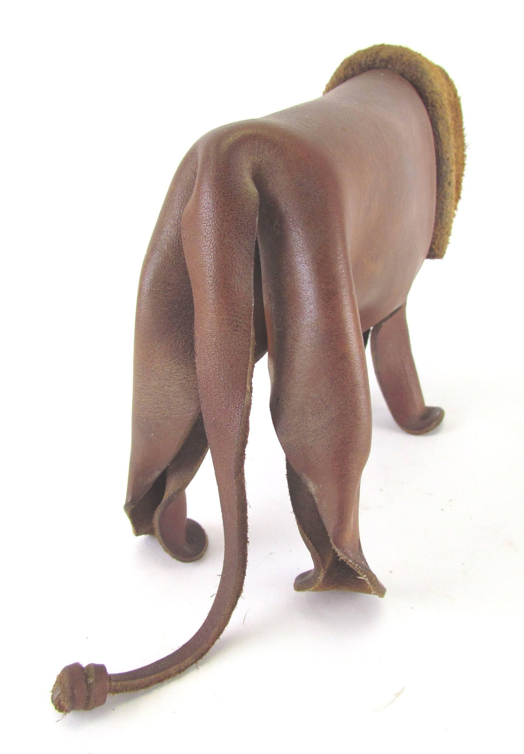 Majestic Handmade Leather Lion Sculpture by Deru, Germany 1