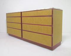 Red Lacquer, Cane & Marble Dresser by Directional in Manner of Harvey Probber