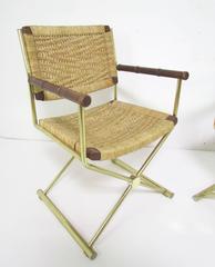 Set of Four Brass X-Form Director Style Armchairs