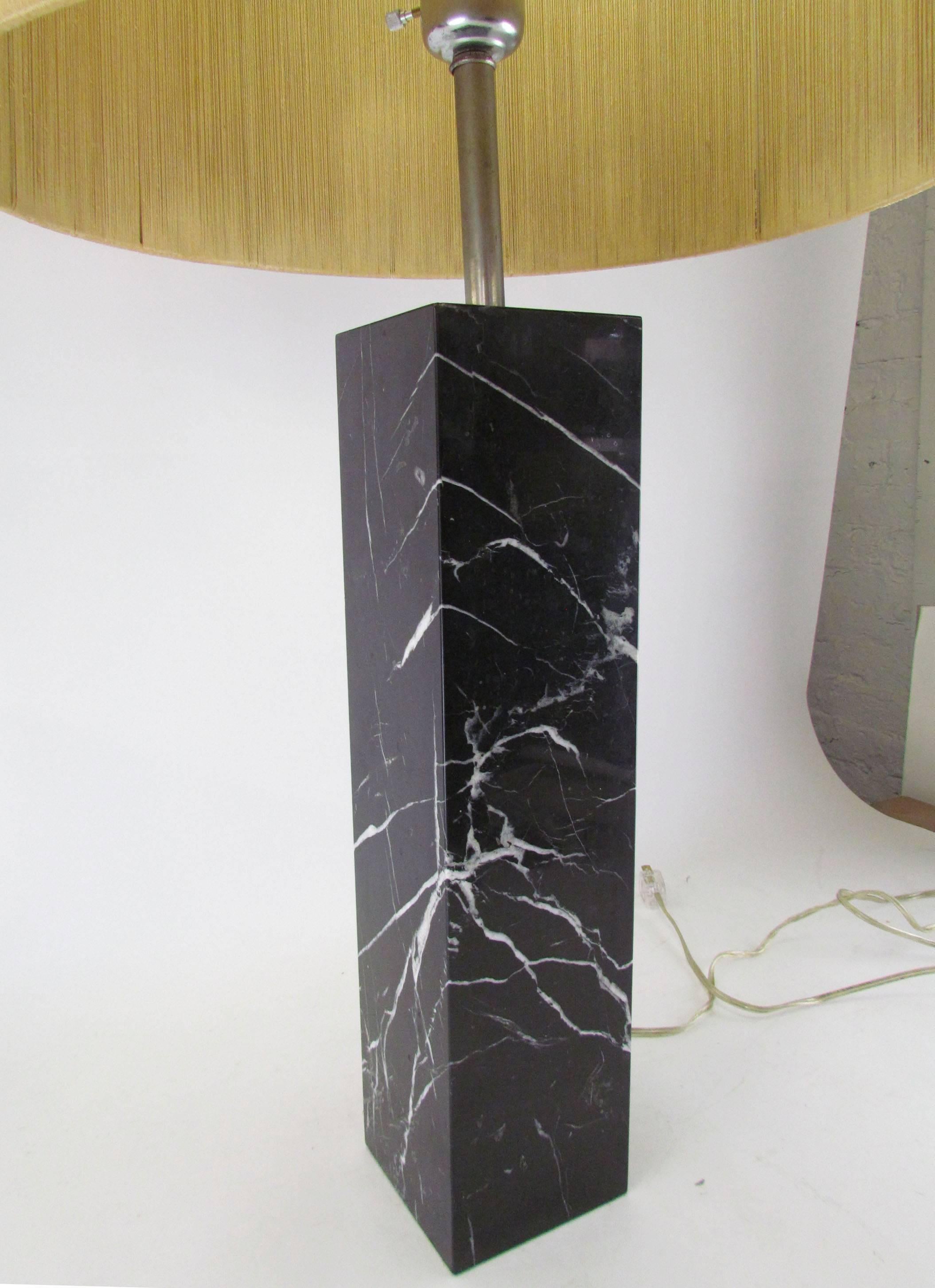 Mid-Century Modern Monolithic Marble Table Lamp by Nessen Studios with Original Shade, circa 1960s 