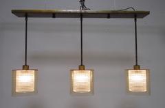 Linear Three-Pendant Glass Chandelier by Carl Fagerlund for Orrefors, Sweden