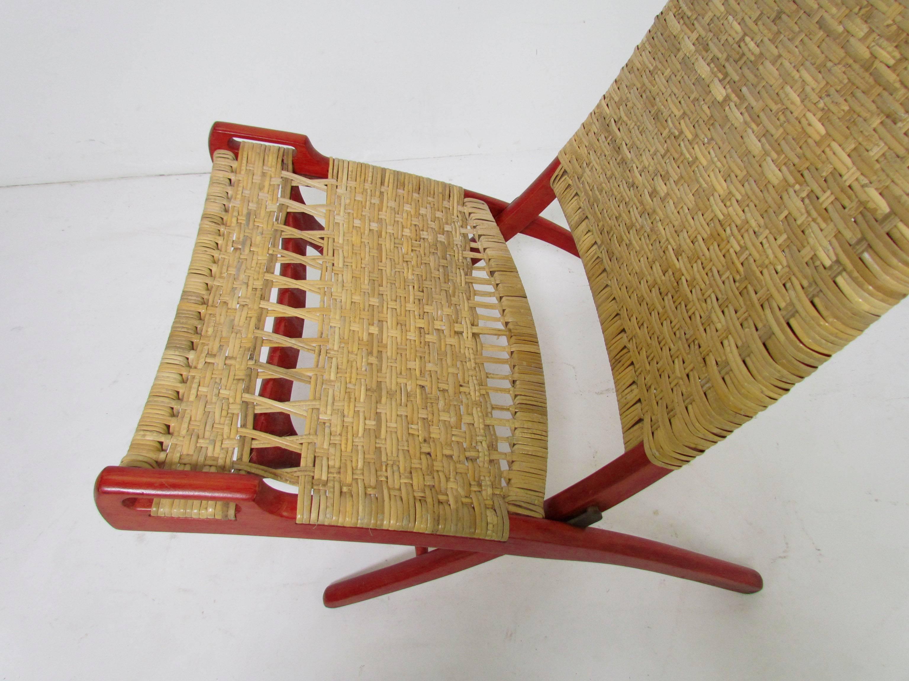 Pair of Mid-Century Cane Folding Safari Chairs in the Manner of Hans Wegner 1