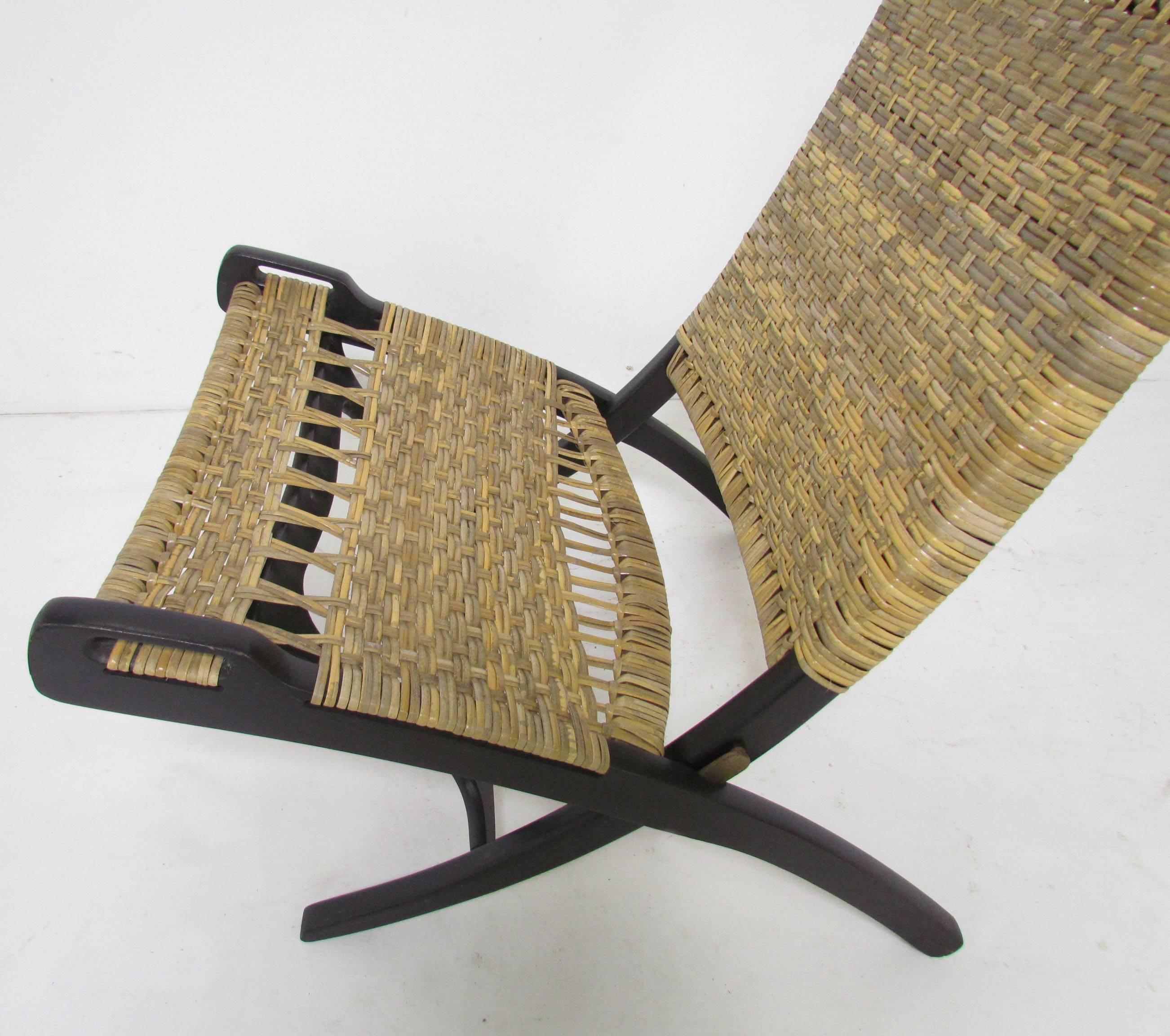 Pair of Mid-Century Cane Folding Safari Chairs in the Manner of Hans Wegner 2