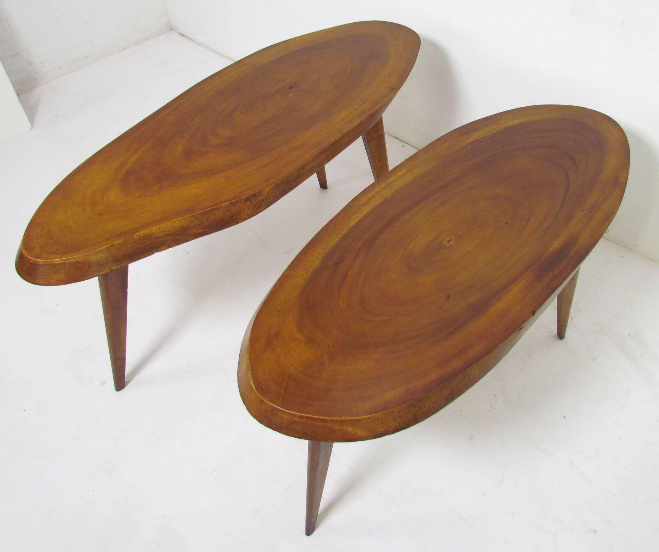 Mid-Century Modern Pair of Mid-Century Free-Form Live Edge Studio Coffee or End Tables in Walnut