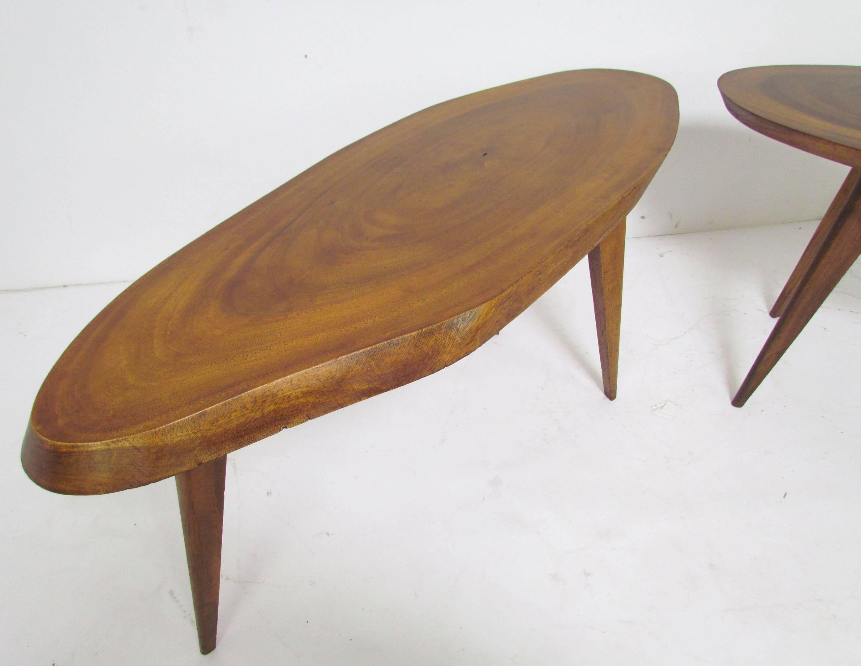 American Pair of Mid-Century Free-Form Live Edge Studio Coffee or End Tables in Walnut
