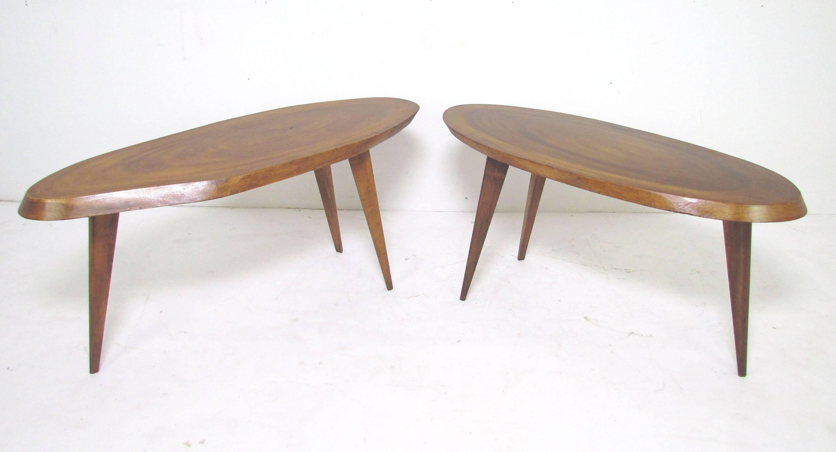 Pair of Mid-Century Free-Form Live Edge Studio Coffee or End Tables in Walnut 1