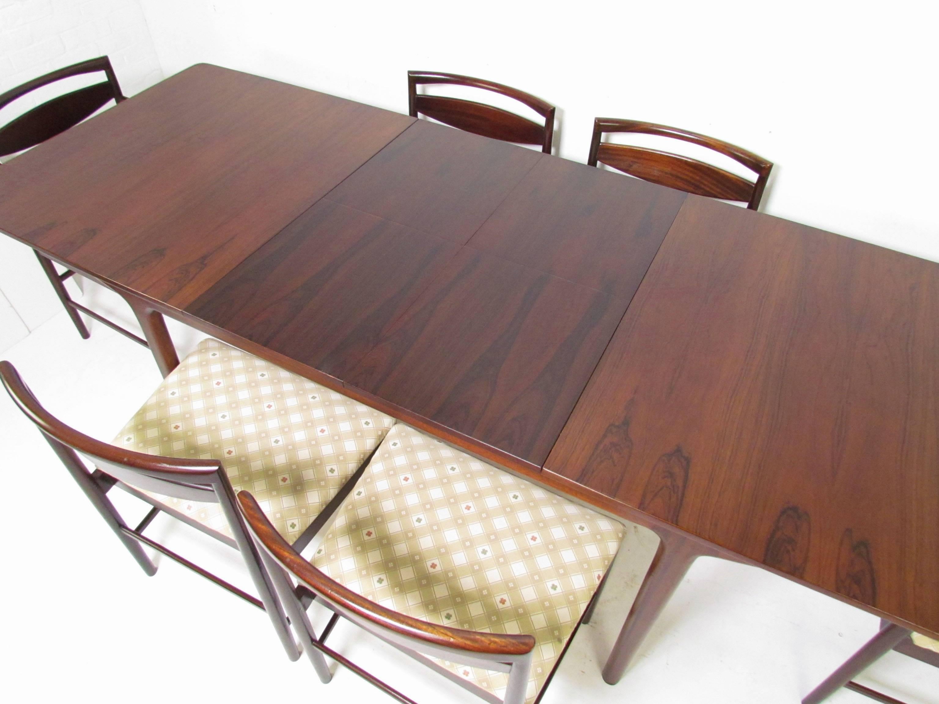 Scandinavian Modern Danish Modern Rosewood Dining Set, Table and Six Chairs, by A.H. McIntosh