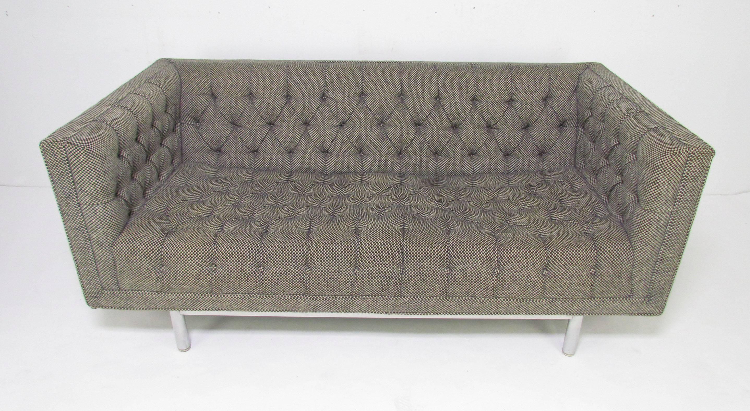 Mid-Century Modern Mid-Century Jack Cartwright Tufted Chesterfield Tuxedo Settee Sofa