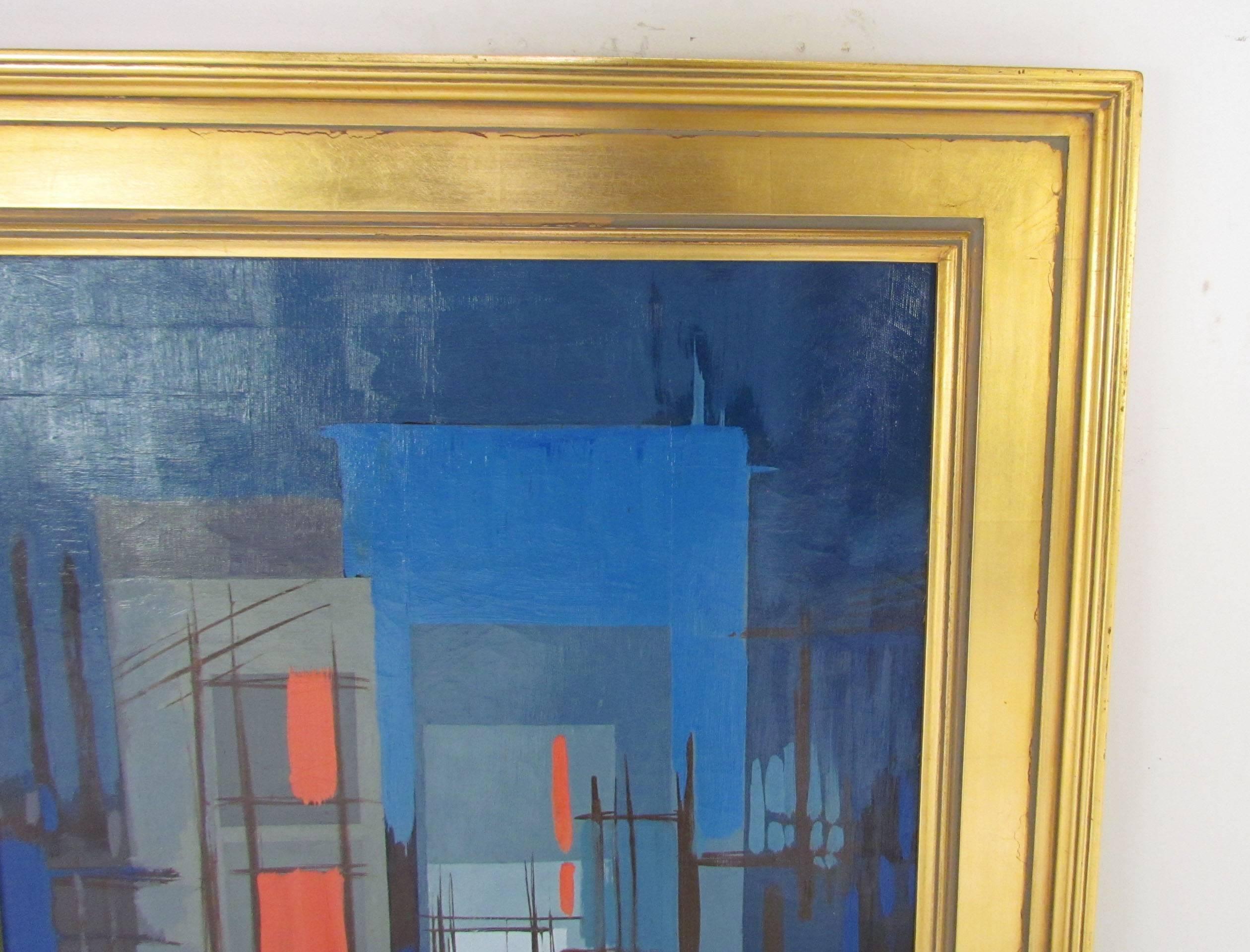 Mid-Century abstract linear oil painting by Eugene Kloszewski, dated 1956.

Kloszewski studied at Cleveland Institute of Art and Yale University under Josef Albers, who became a lifelong friend and mentor. He later taught mural painting at Yale