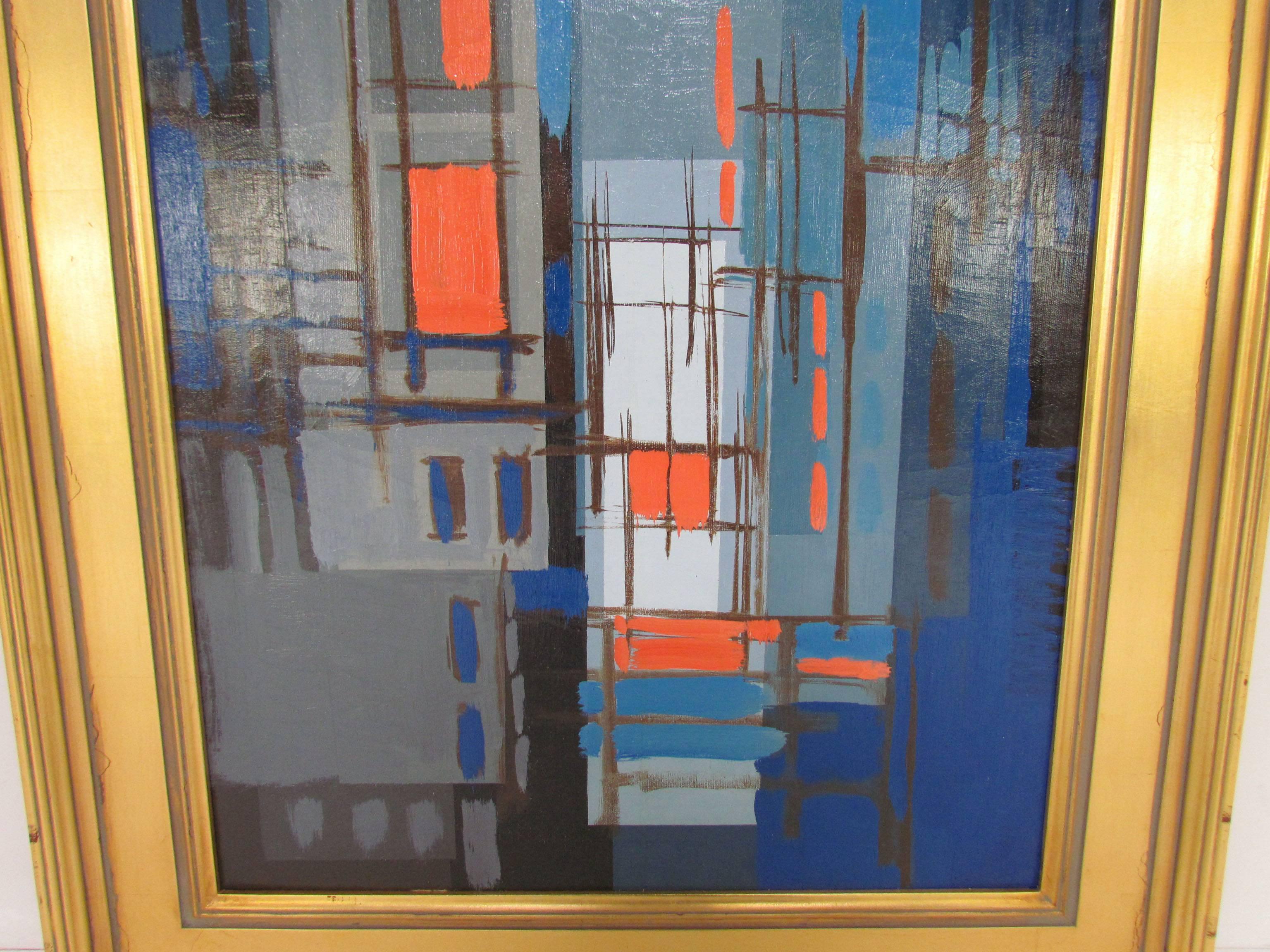 American Mid-Century Abstract Linear Painting by Eugene Kloszewski Dated 1956