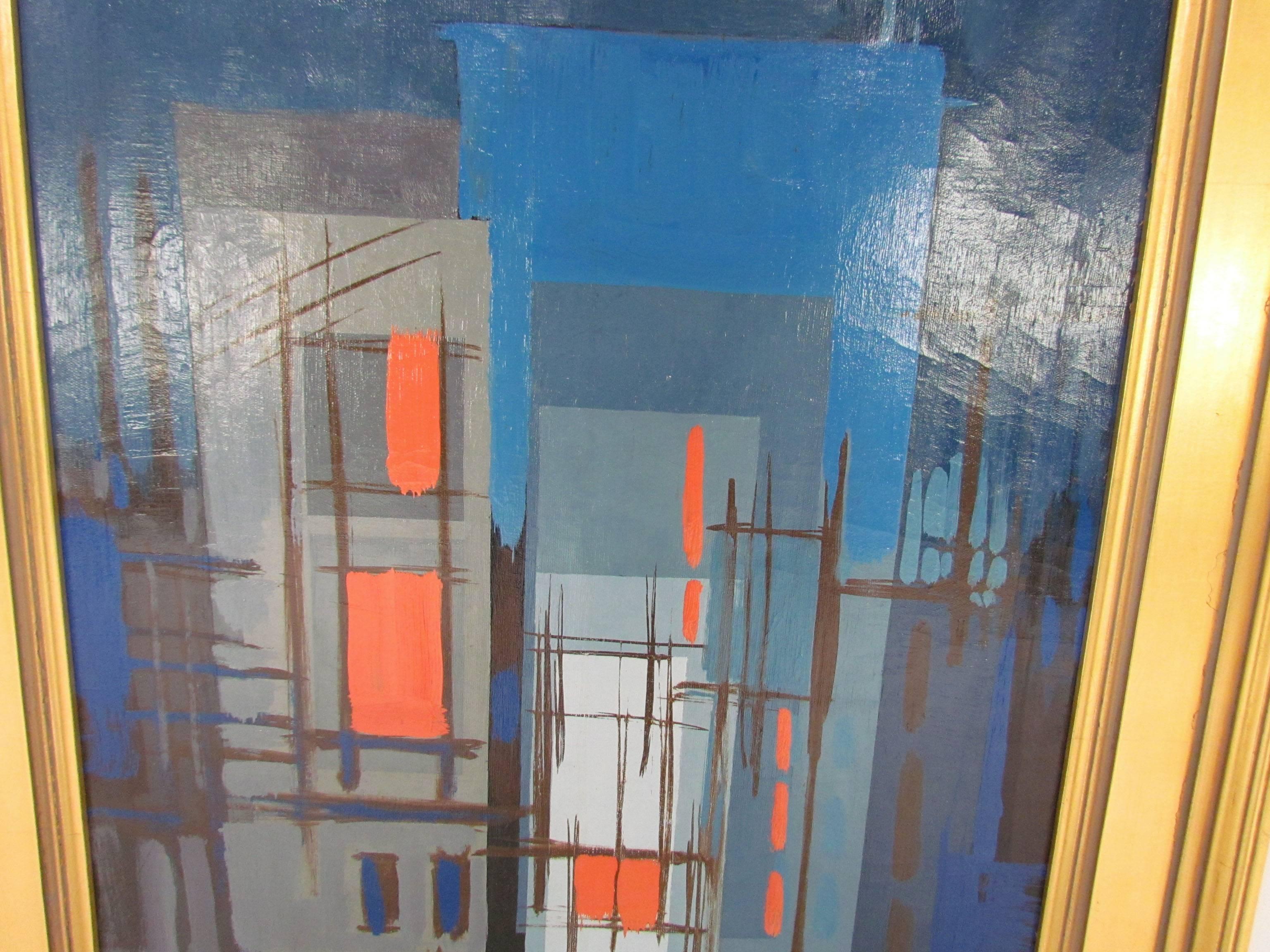 Mid-Century Abstract Linear Painting by Eugene Kloszewski Dated 1956 In Excellent Condition In Peabody, MA