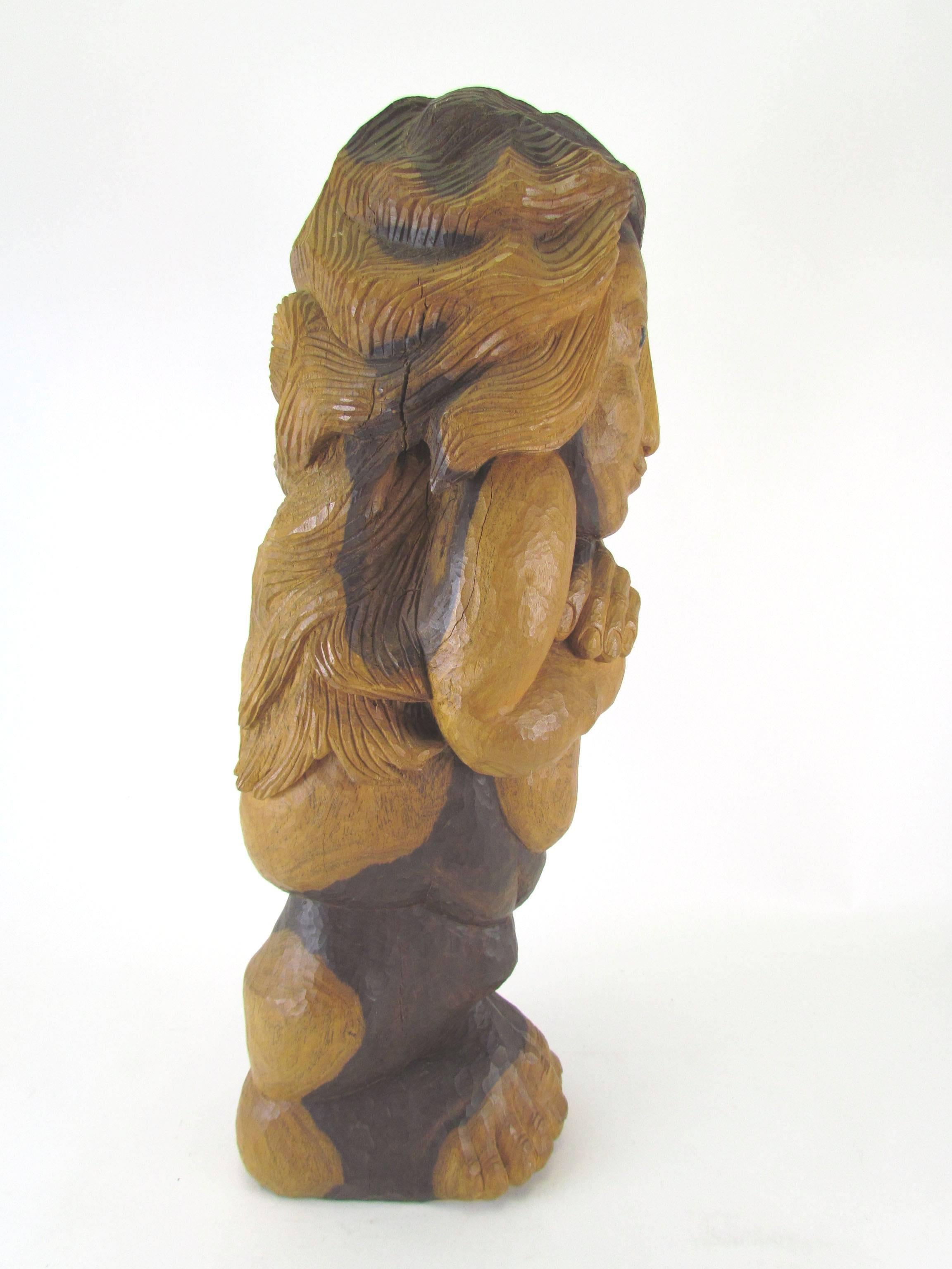 Mid-Century Modern Carved Wood Mid-Century Sculpture Titled “Miss Num” by Diane Derrick For Sale