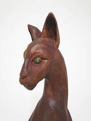 Large Carved Wood Sculpture of a Majestic Tom Cat by Diane Derrick