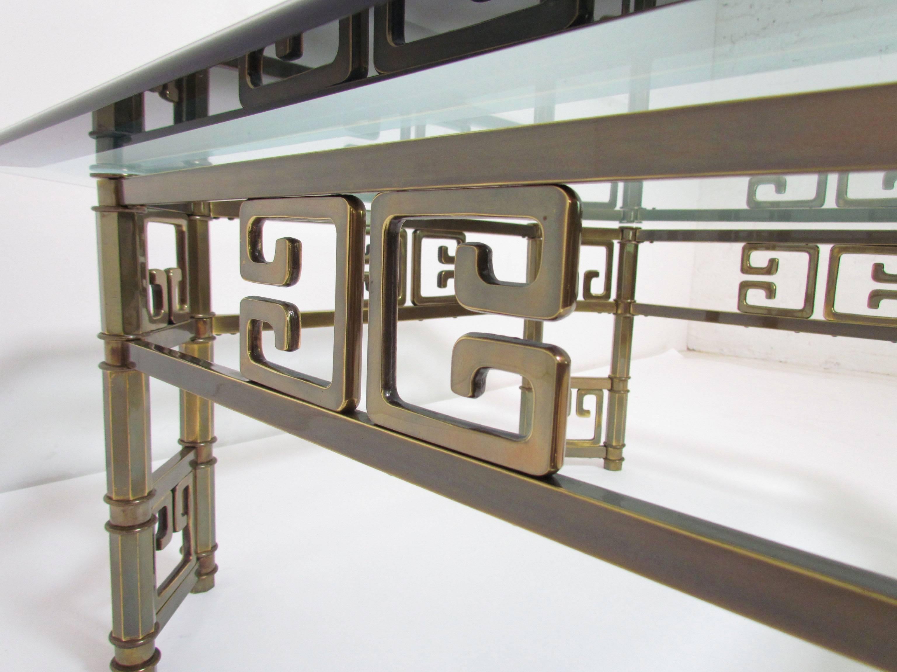 Late 20th Century Mastercraft Coffee Table in Brass with Greek Key Motif and Octagonal Glass Top