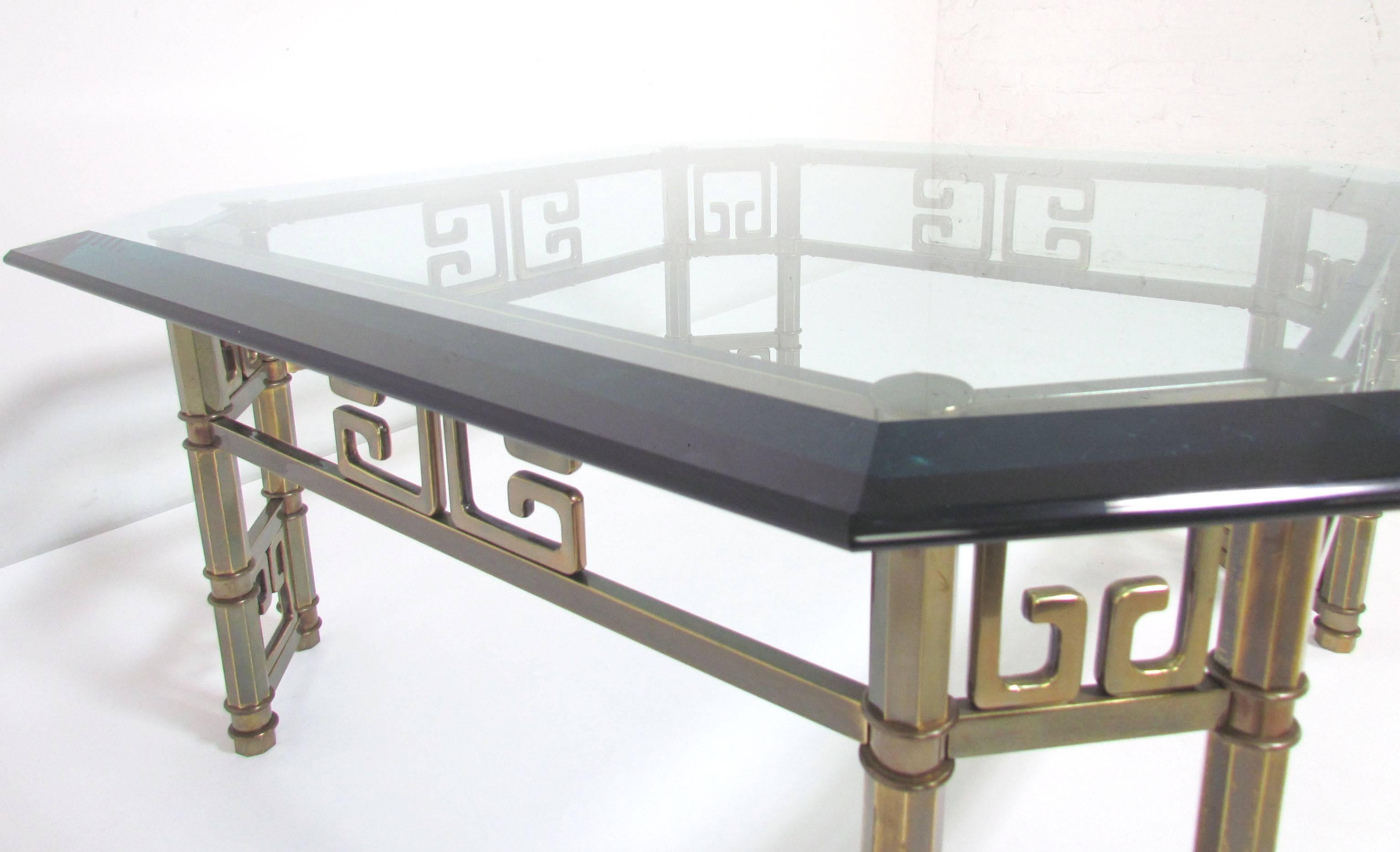 Mastercraft Coffee Table in Brass with Greek Key Motif and Octagonal Glass Top 1