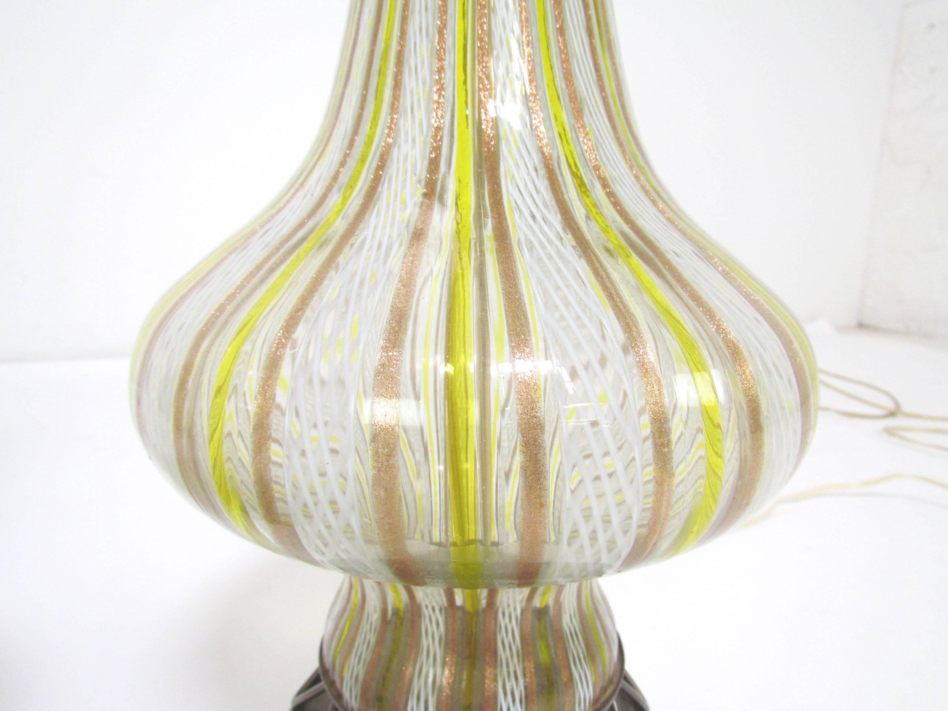 Mid-20th Century Pair of Murano Glass Zanfirico Bottle Form Table Lamps, circa 1950s