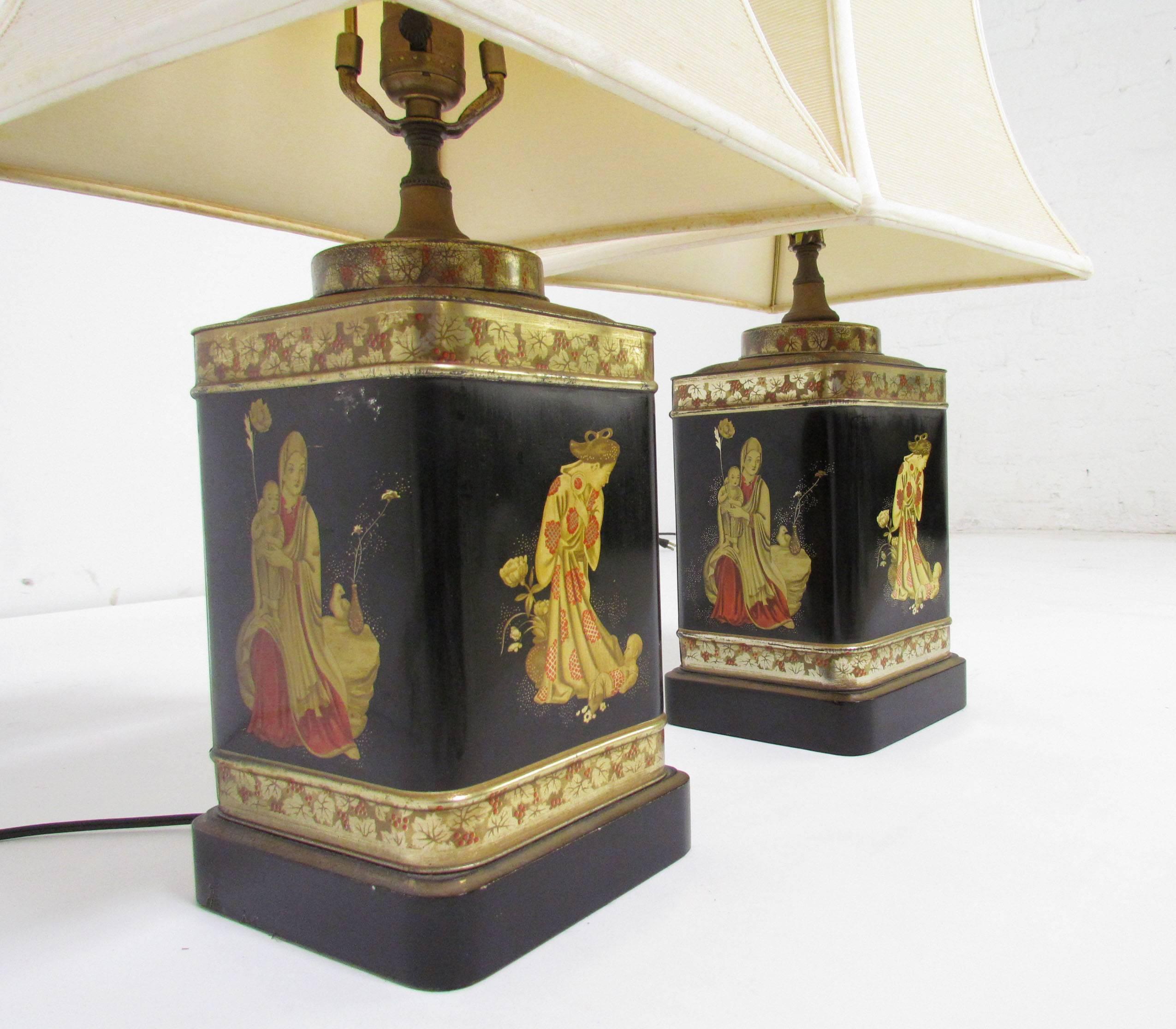 Pair of Lacquered Tea Canister Table Lamps by Frederick Cooper In Good Condition In Peabody, MA