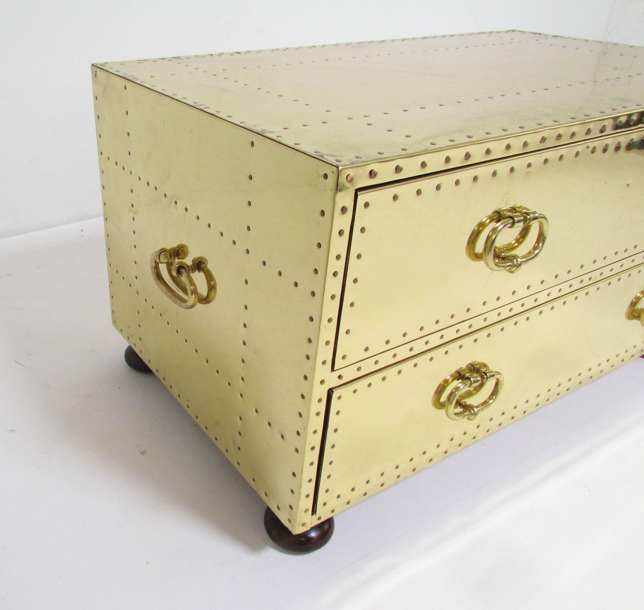 Late 20th Century Brass Clad Cocktail Table/Two-Drawer Chest by Sarreid, circa 1970s