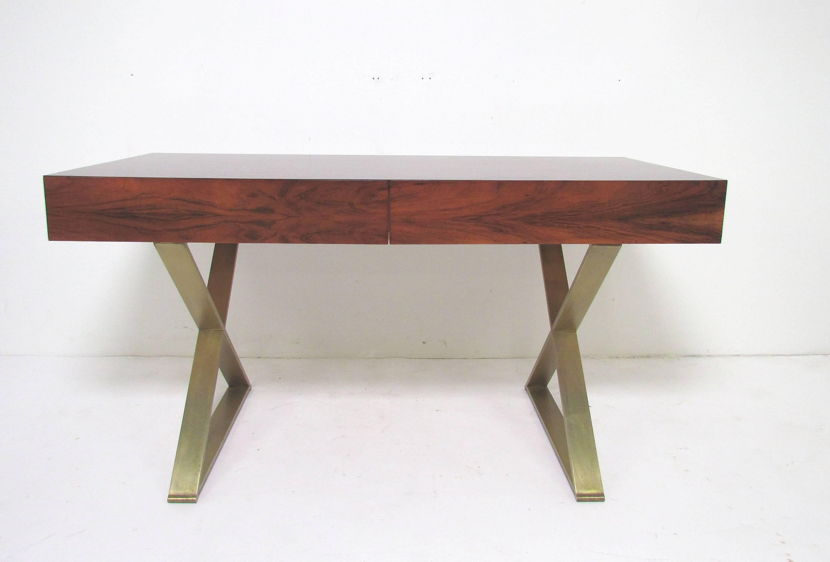 American Rare X-Base Campaign Desk in Rosewood by Milo Baughman