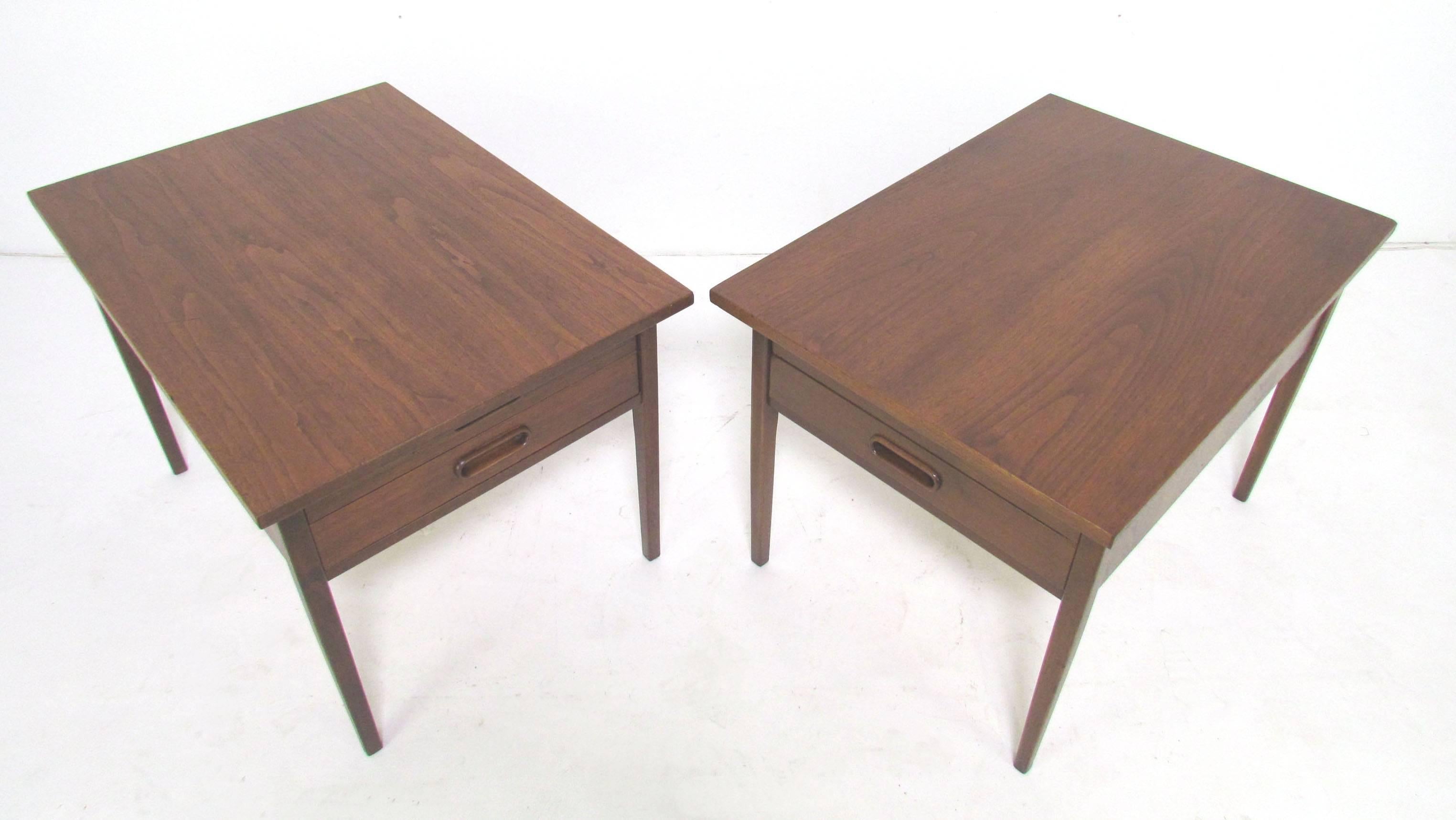 Mid-Century Modern Pair of Danish Modern Walnut and Teak Two-Drawer Side or End Tables