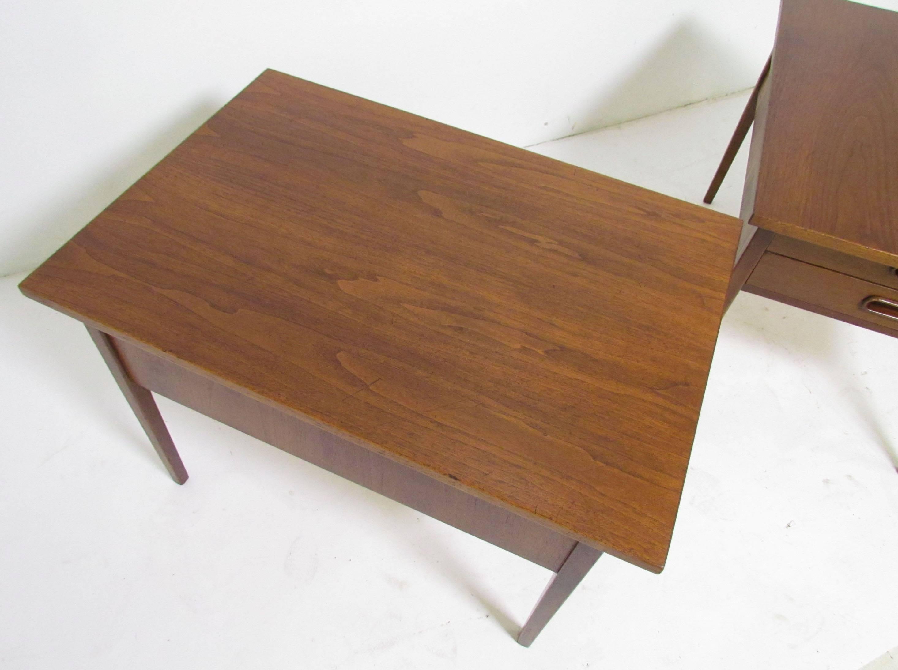 Mid-20th Century Pair of Danish Modern Walnut and Teak Two-Drawer Side or End Tables