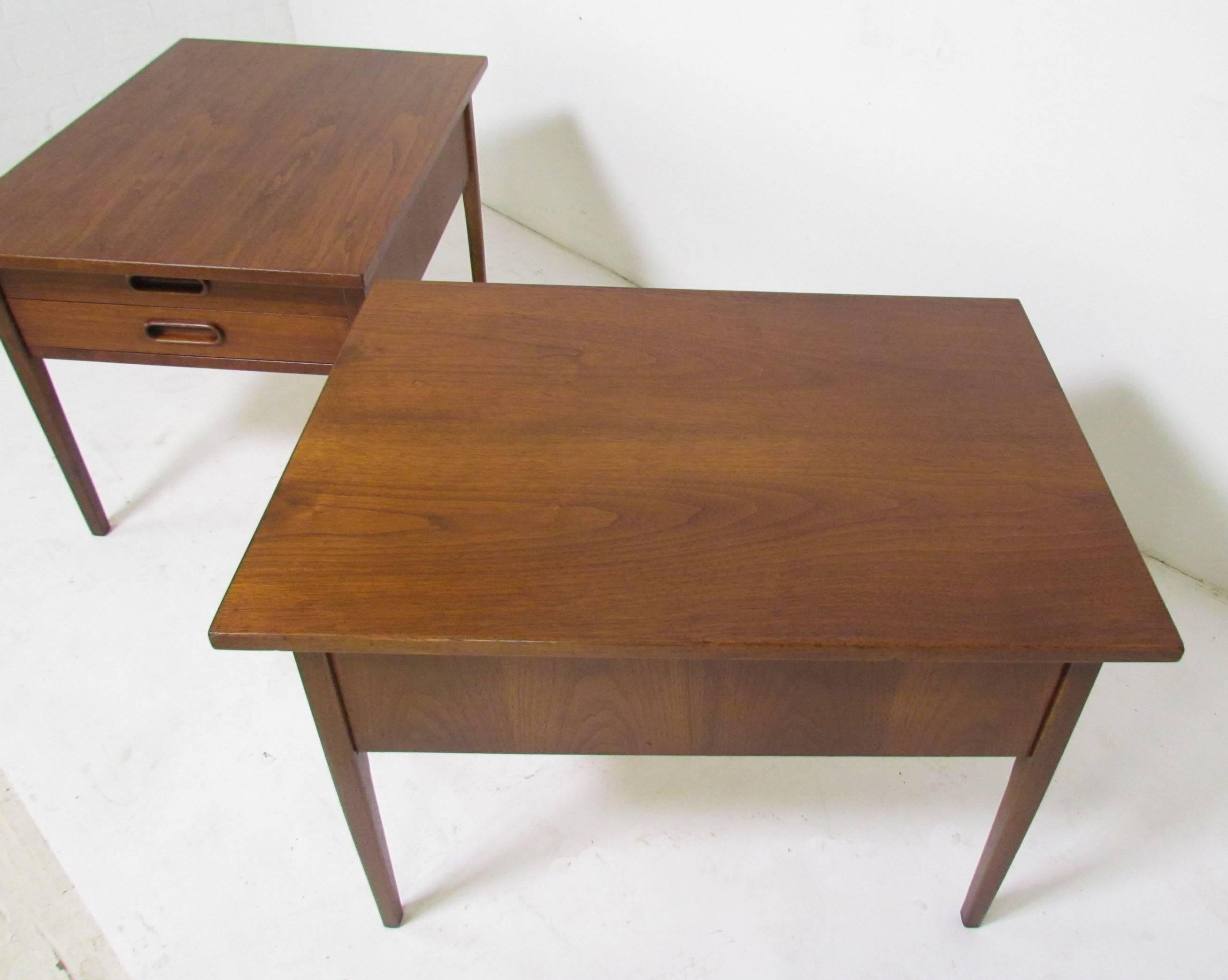 Pair of Danish Modern Walnut and Teak Two-Drawer Side or End Tables 1