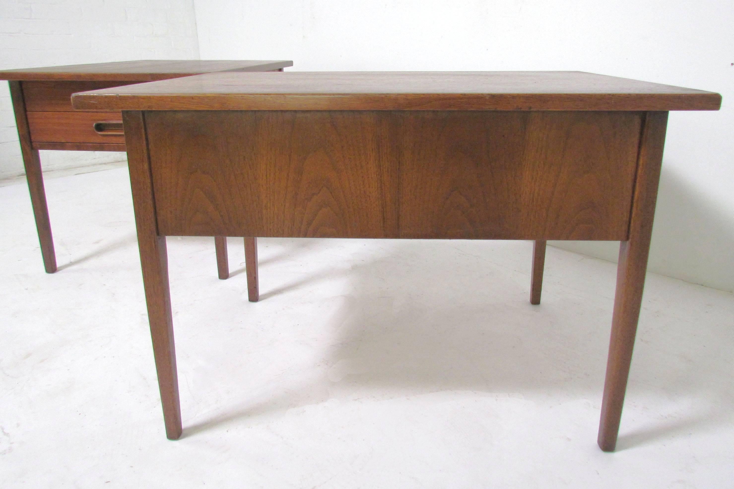 Pair of Danish Modern Walnut and Teak Two-Drawer Side or End Tables 2