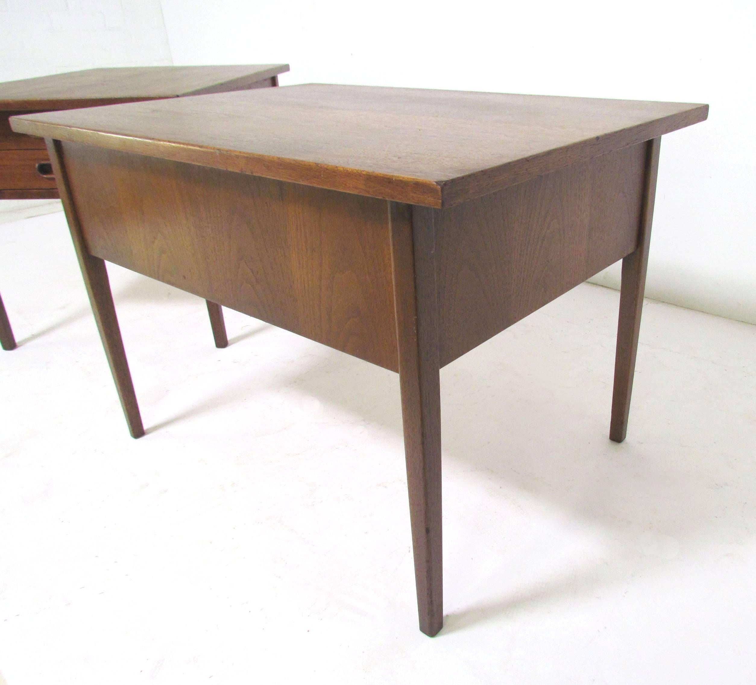 Pair of Danish Modern Walnut and Teak Two-Drawer Side or End Tables 3
