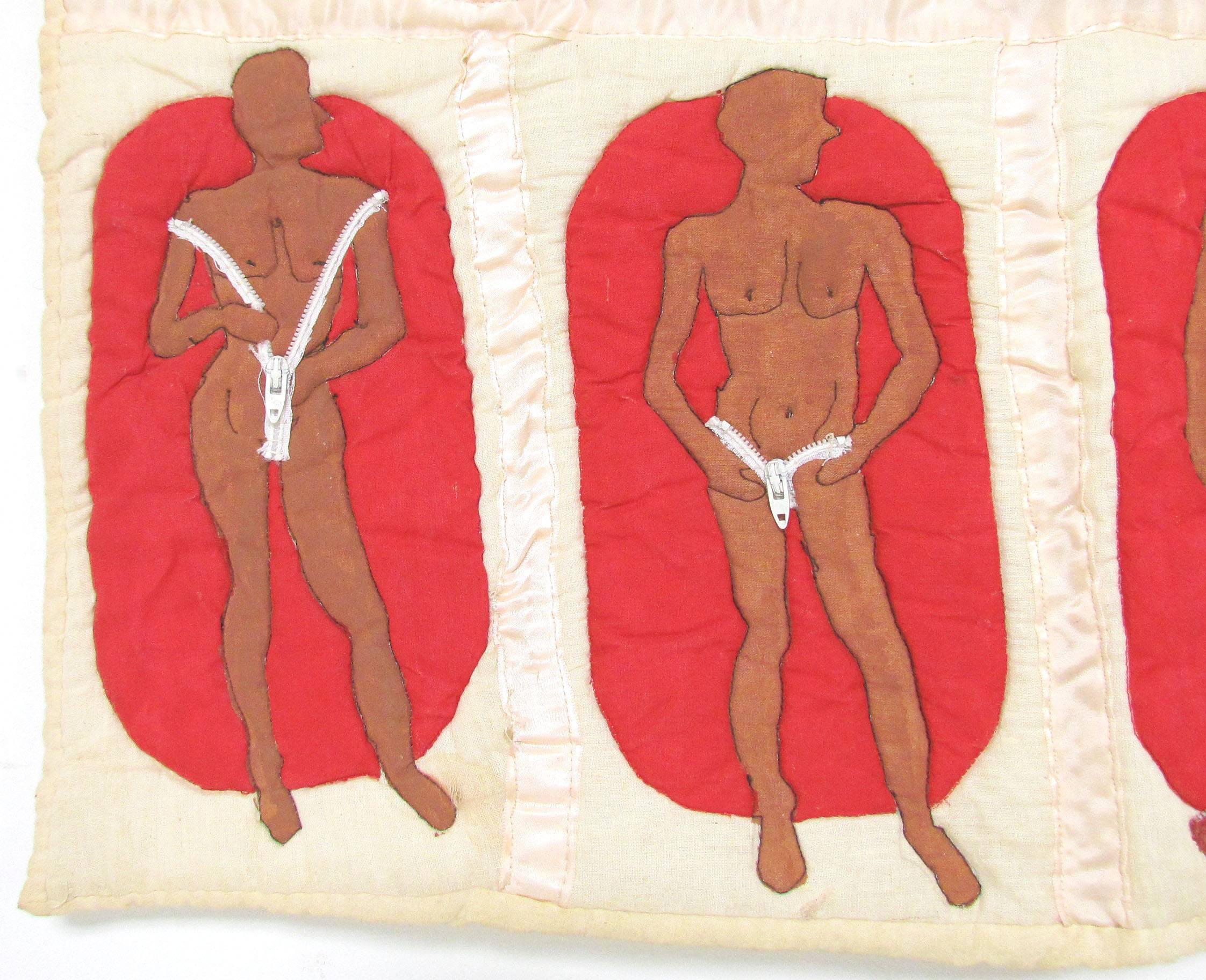 Late 20th Century Rare 1970s Handmade Textile Art Wall Hanging Depicting Gender Transformation