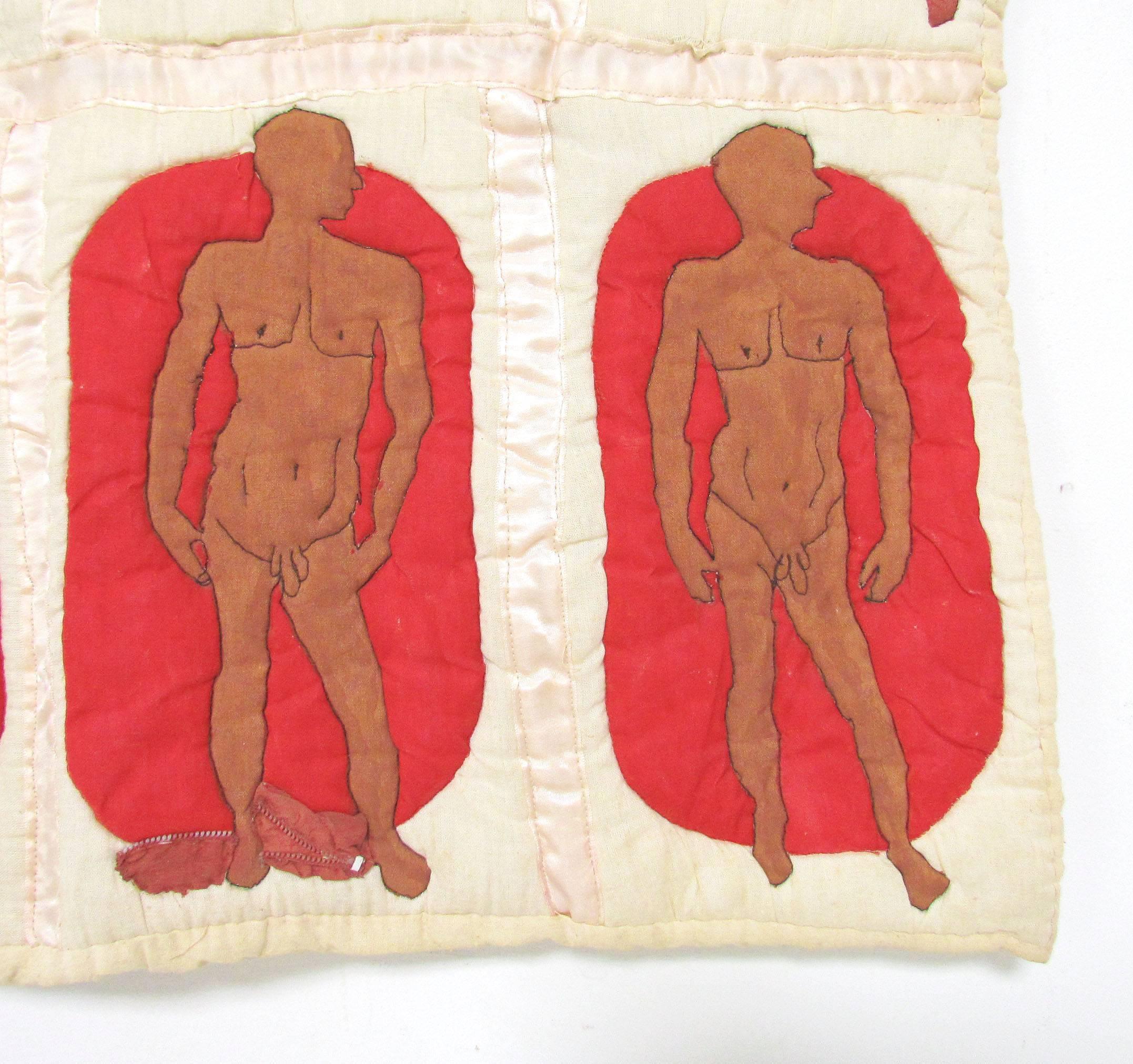 Rare 1970s Handmade Textile Art Wall Hanging Depicting Gender Transformation 1