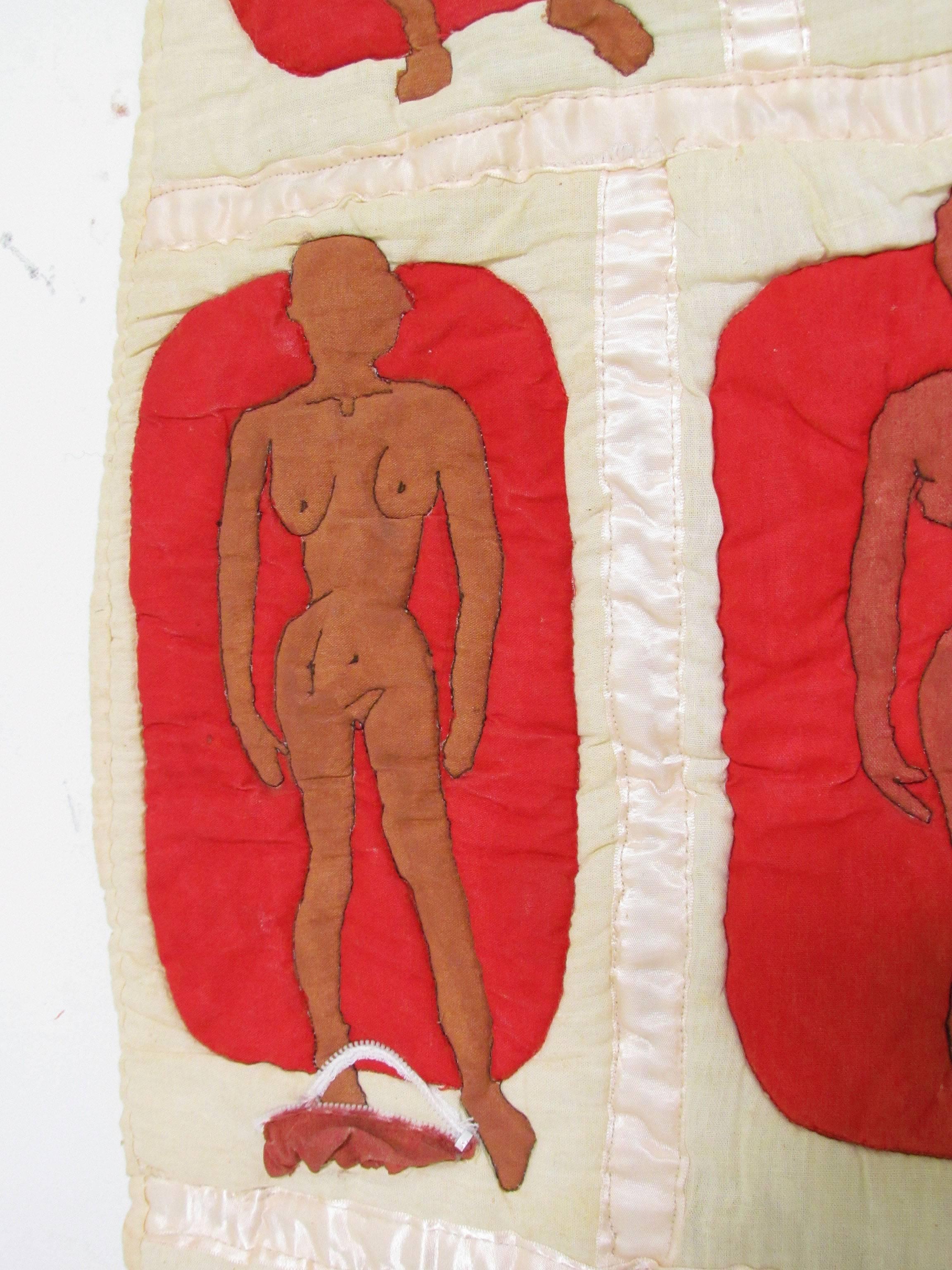 Rare 1970s Handmade Textile Art Wall Hanging Depicting Gender Transformation 3