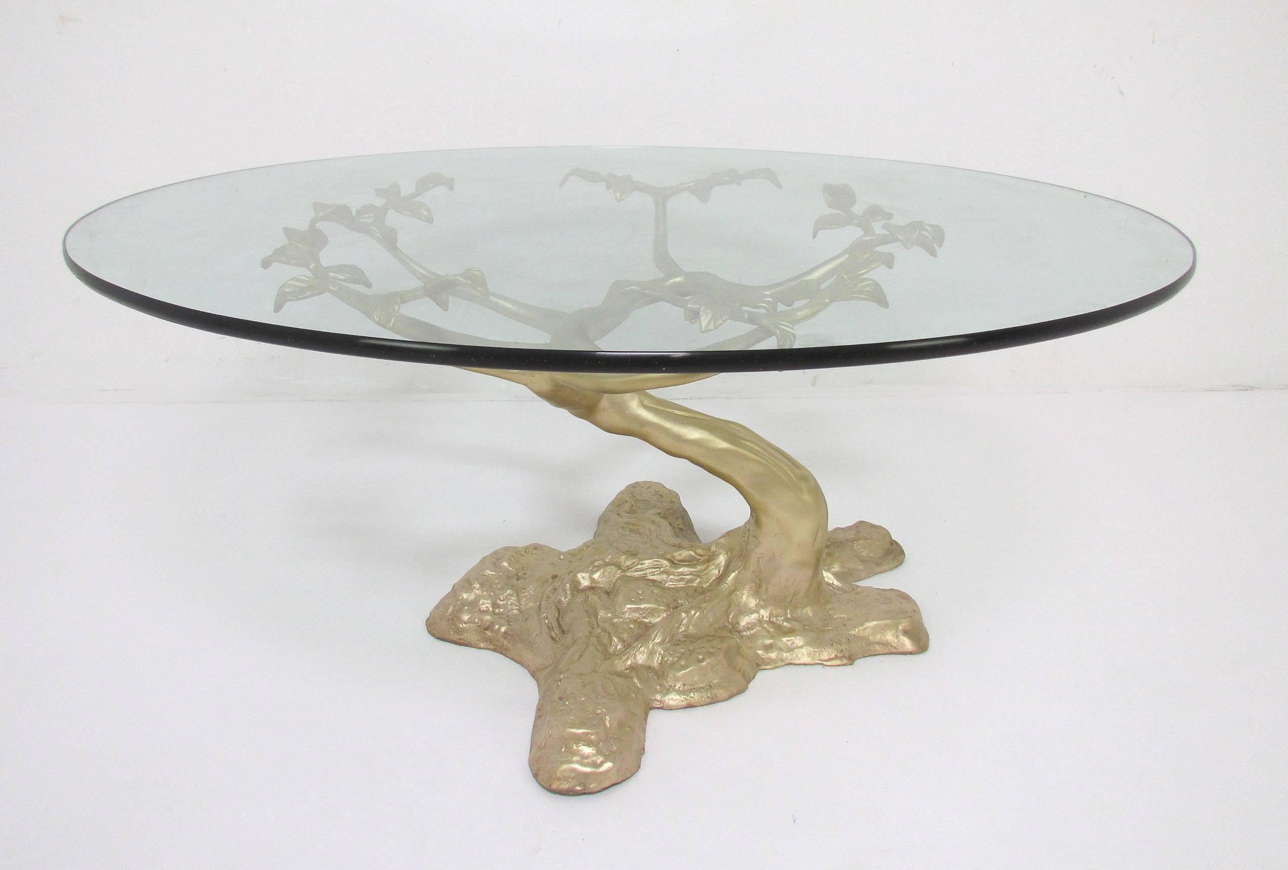 Cast bronze bonsai tree coffee table in the manner of Willy Daro.   