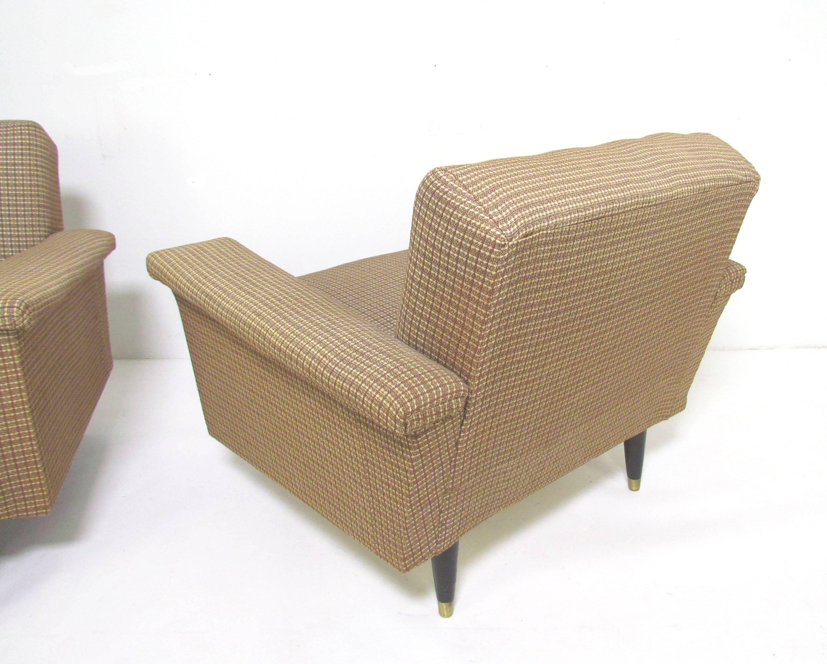 Mid-20th Century Pair of Mid-Century American Modern Box-Form Club Lounge Chairs 