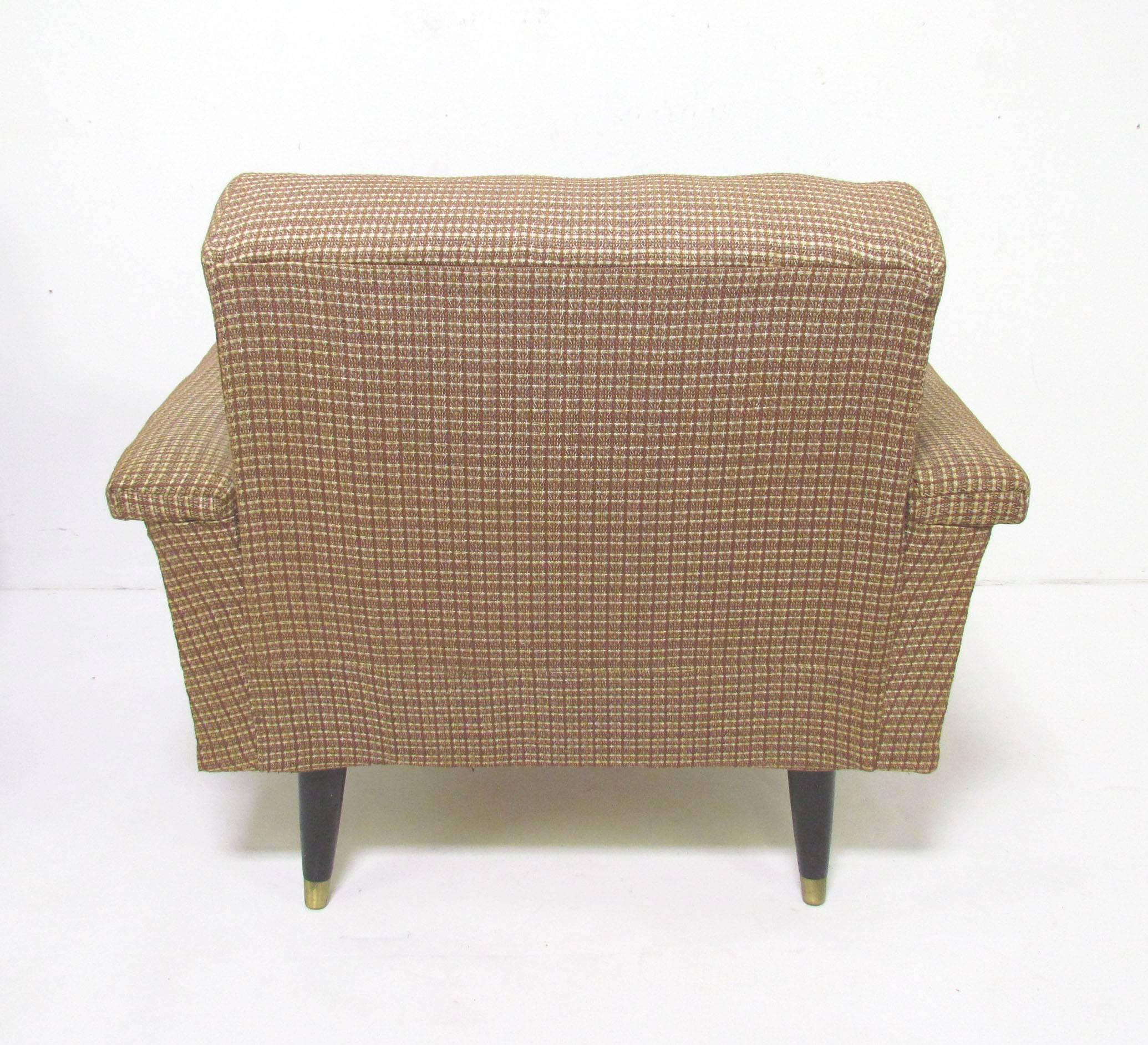 Upholstery Pair of Mid-Century American Modern Box-Form Club Lounge Chairs 