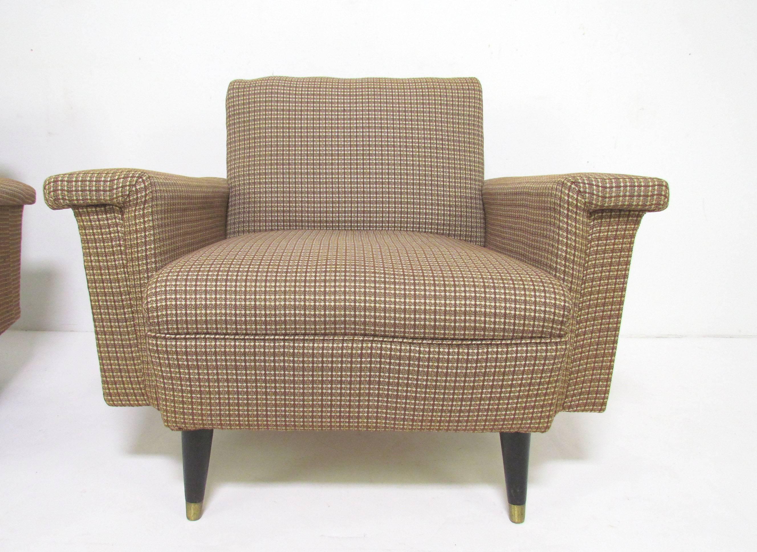 Pair of Mid-Century American Modern Box-Form Club Lounge Chairs  1