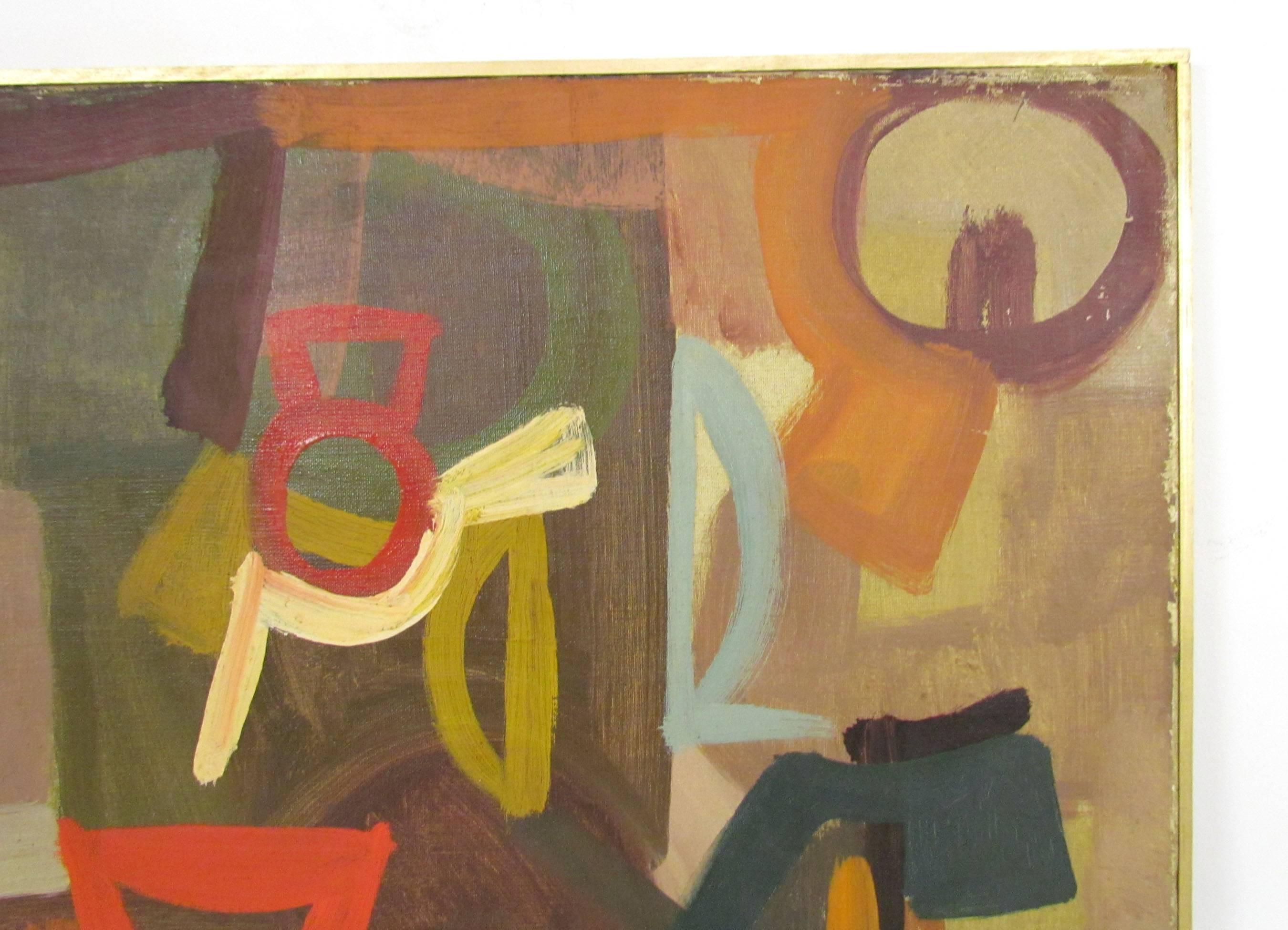 Mid-Century Modern Mid-Century Abstract Symbolist Oil Painting by Harold Mesibov Dated 1955
