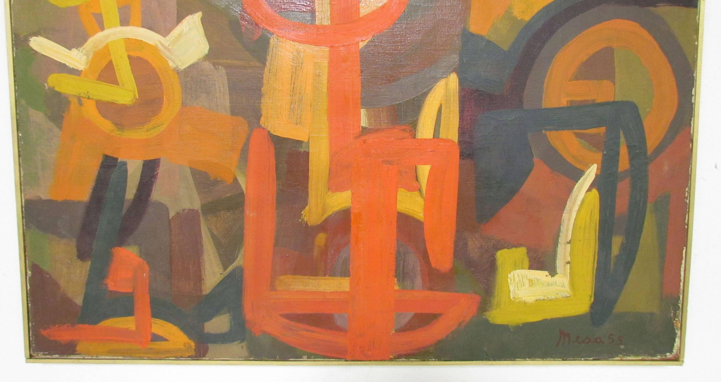 Mid-Century Abstract Symbolist Oil Painting by Harold Mesibov Dated 1955 In Good Condition In Peabody, MA