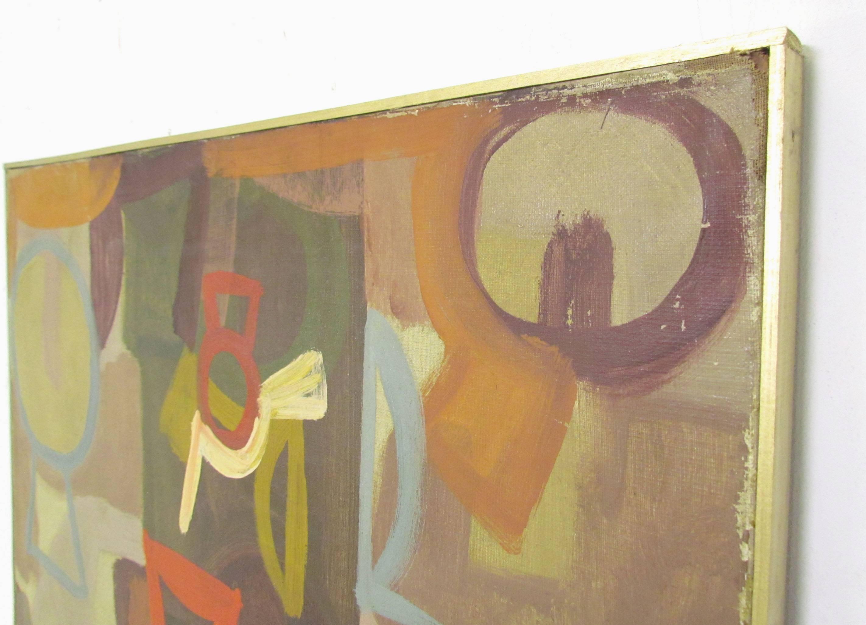 Canvas Mid-Century Abstract Symbolist Oil Painting by Harold Mesibov Dated 1955
