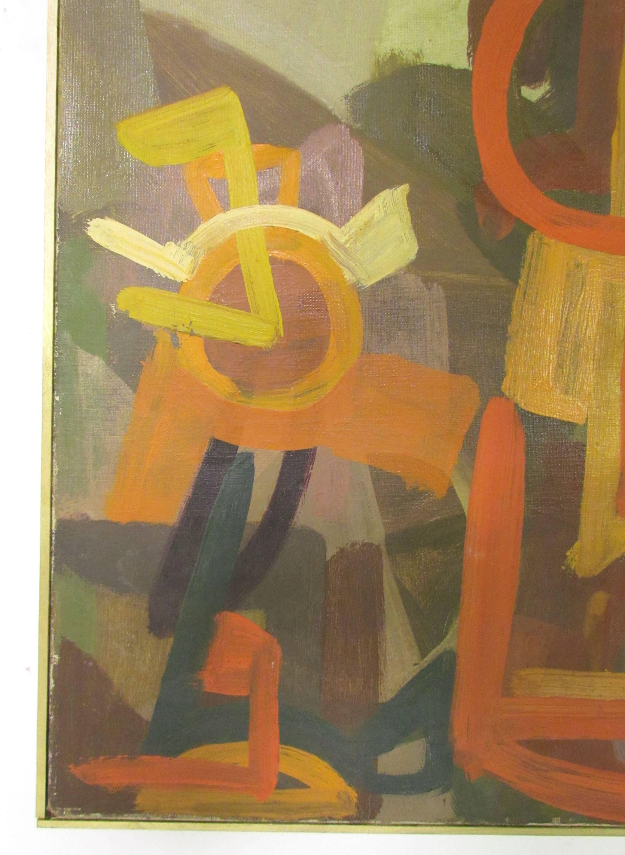 Mid-Century Abstract Symbolist Oil Painting by Harold Mesibov Dated 1955 1