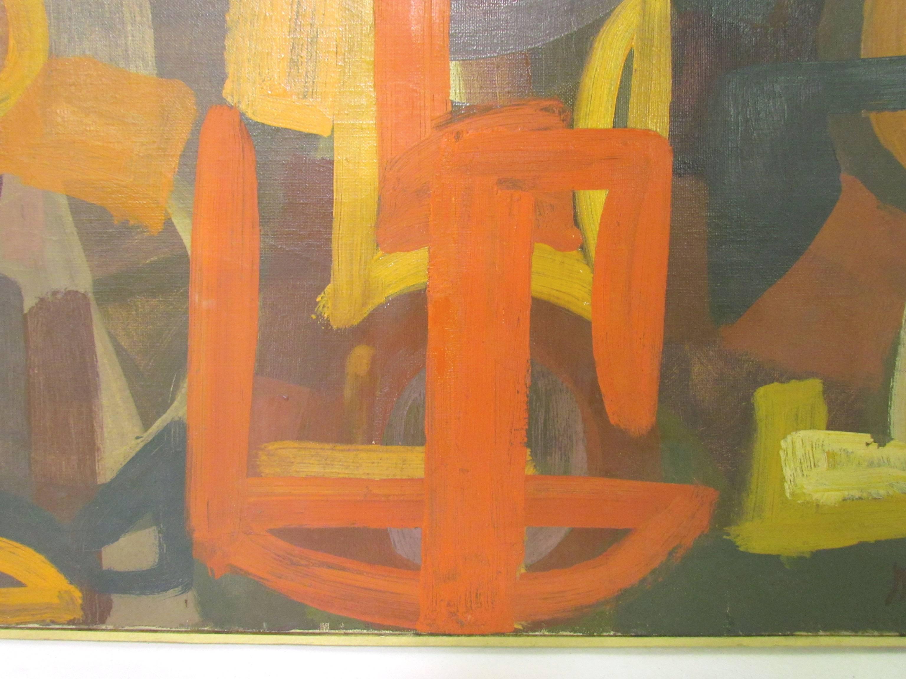 Mid-Century Abstract Symbolist Oil Painting by Harold Mesibov Dated 1955 3