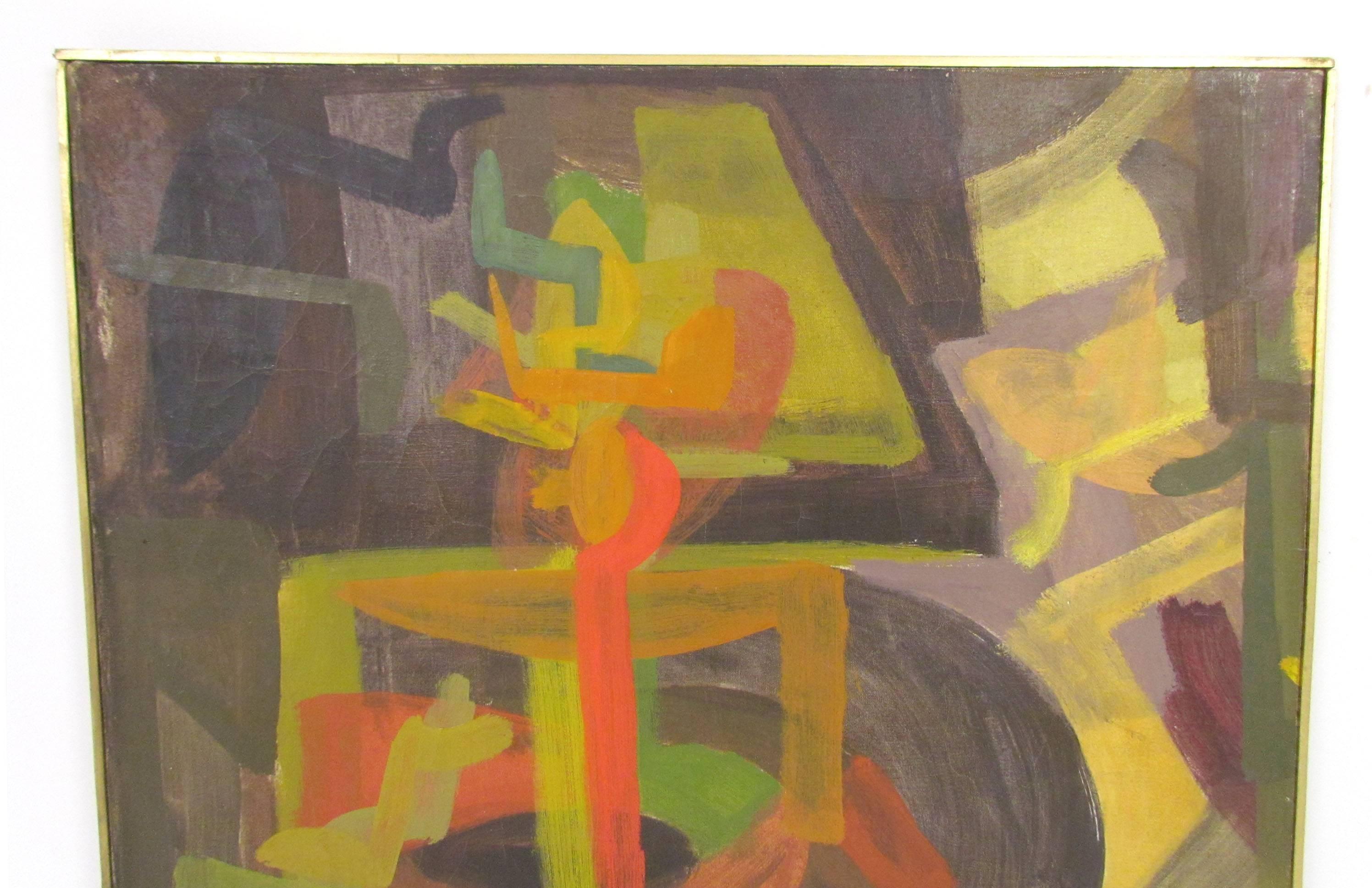 Abstract symbolist oil painting by Harold Mesibov, dated 1954.

Biography via Askart, supplied by The Boston Art Club:

