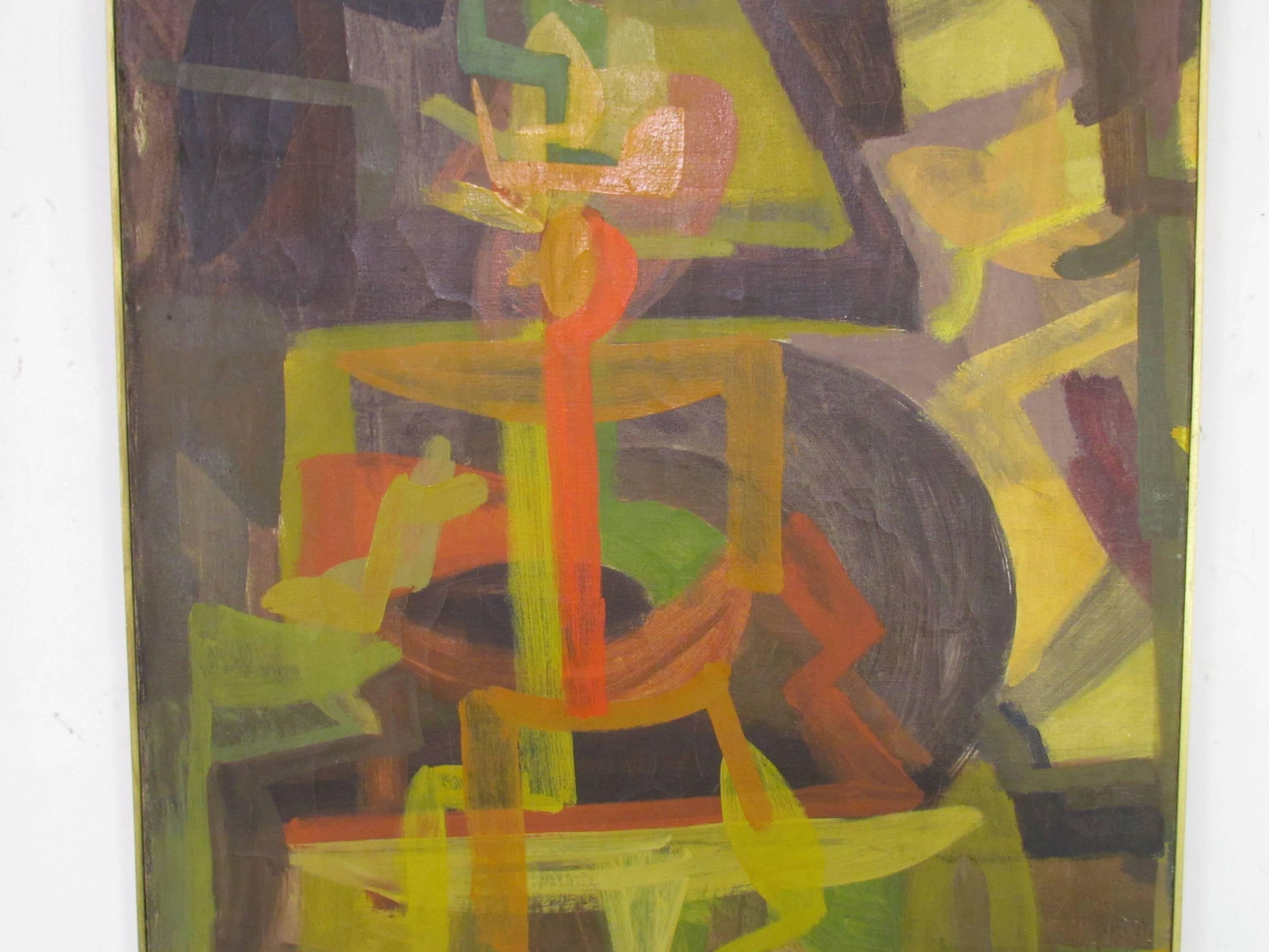 Mid-Century Modern Abstract Symbolist Mid-Century Oil Painting by Harold Mesibov, 1954