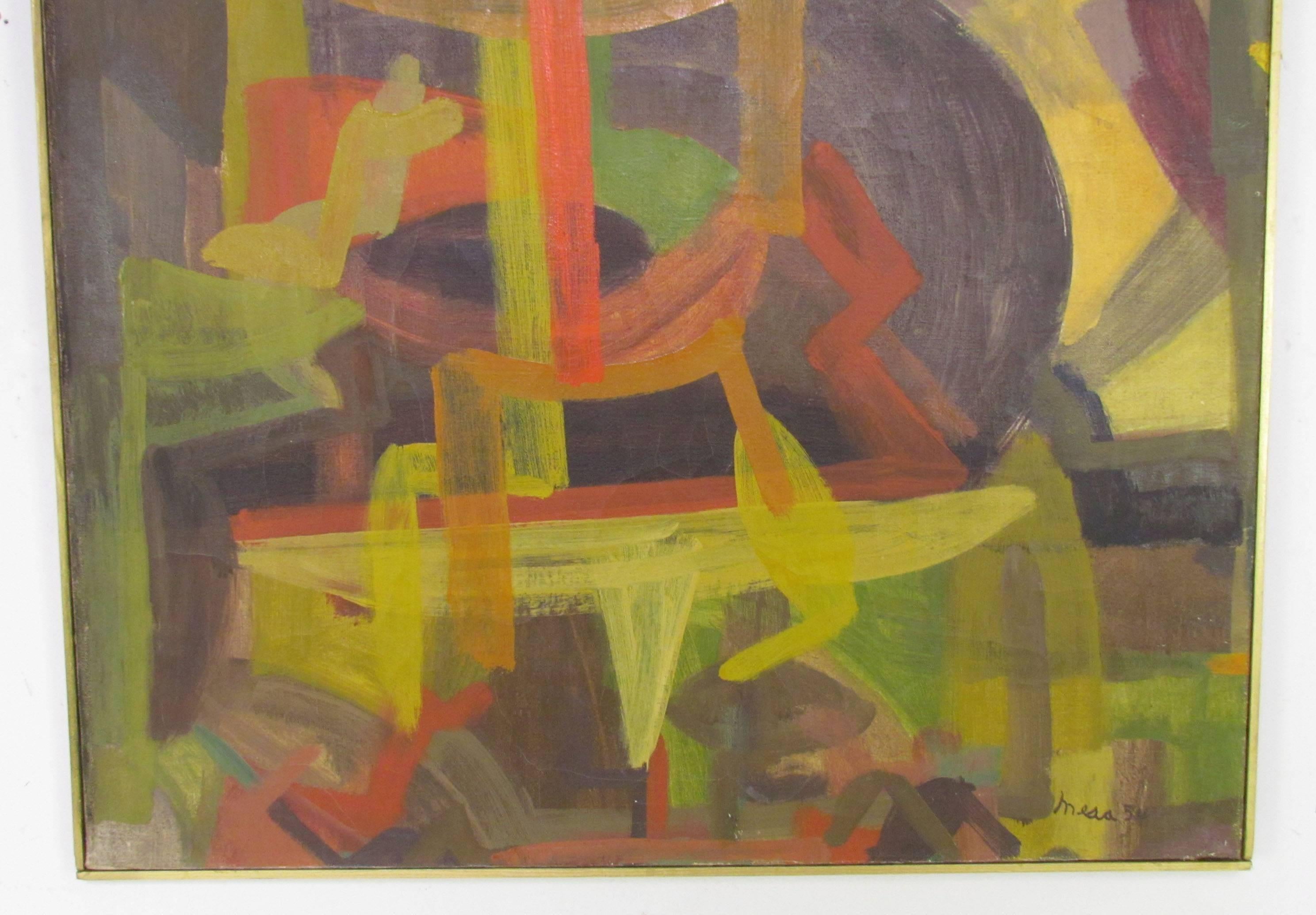 American Abstract Symbolist Mid-Century Oil Painting by Harold Mesibov, 1954