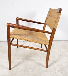 Mel Smilow Walnut Lounge Rush Seat Arm Chair Circa 1950s