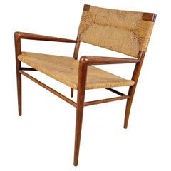 Mel Smilow Walnut Lounge Rush Seat Arm Chair Circa 1950s