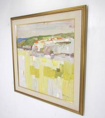 Couteau de palette moderniste Scène côtière toscane Huile d'Italo Botti:: circa 1960s