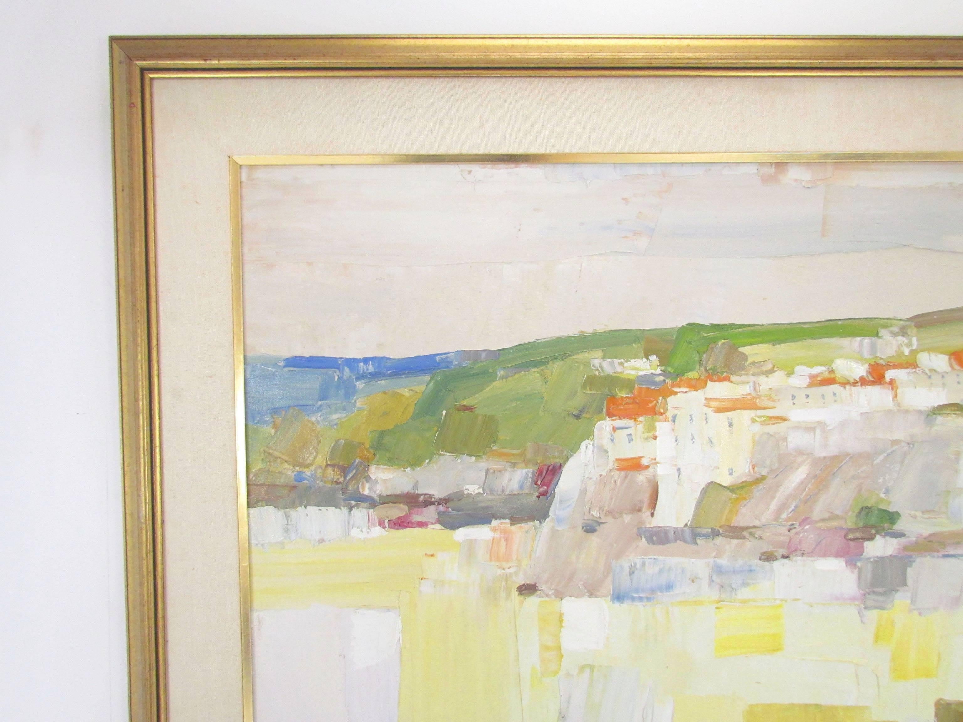 Mid-Century Modern Modernist Palette Knife Tuscan Coastal Scene Oil by Italo Botti, circa 1960s