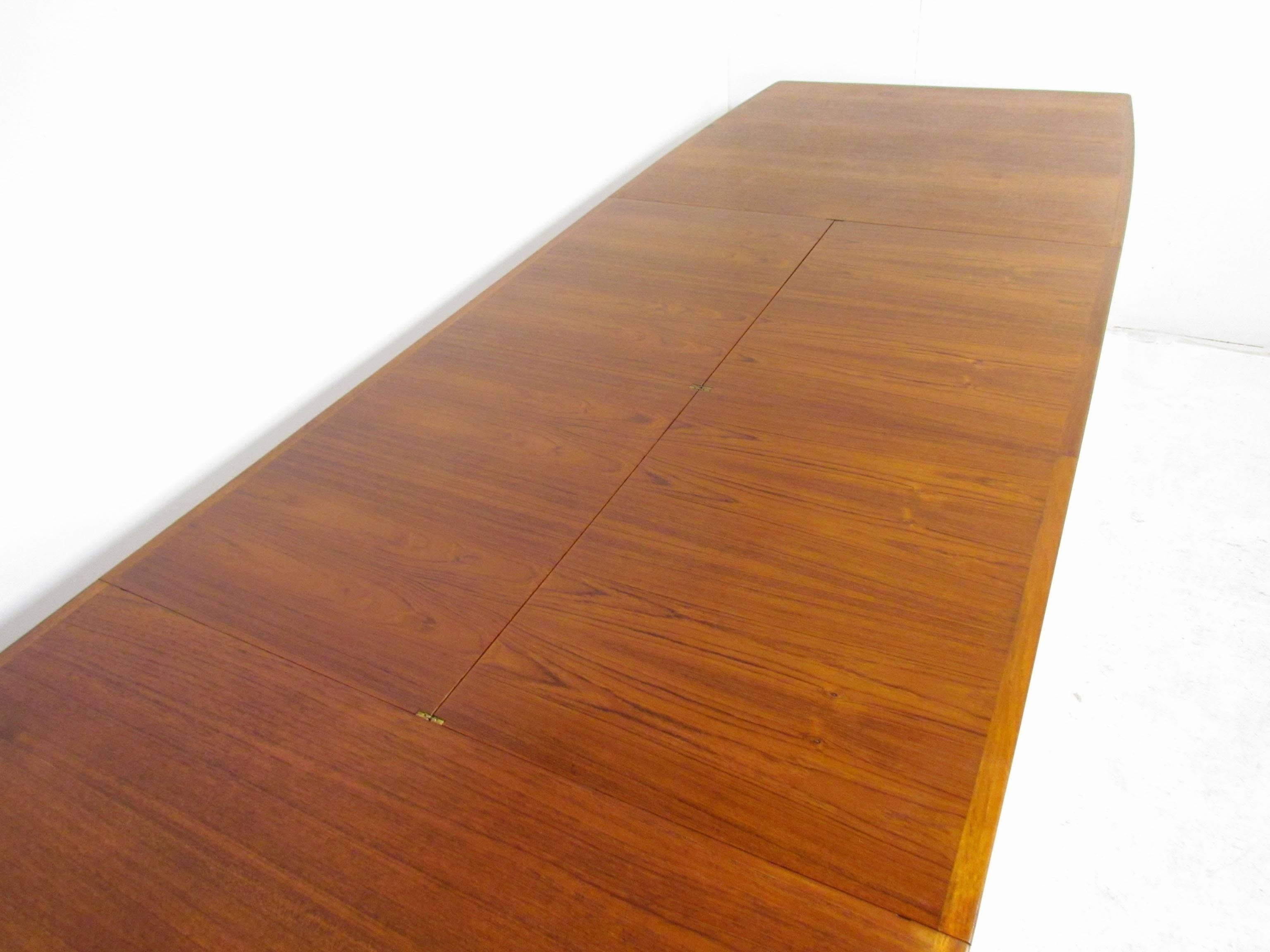Danish Teak Expandable 11' Banquet Dining Table with Two Leaves by Falster In Good Condition In Peabody, MA