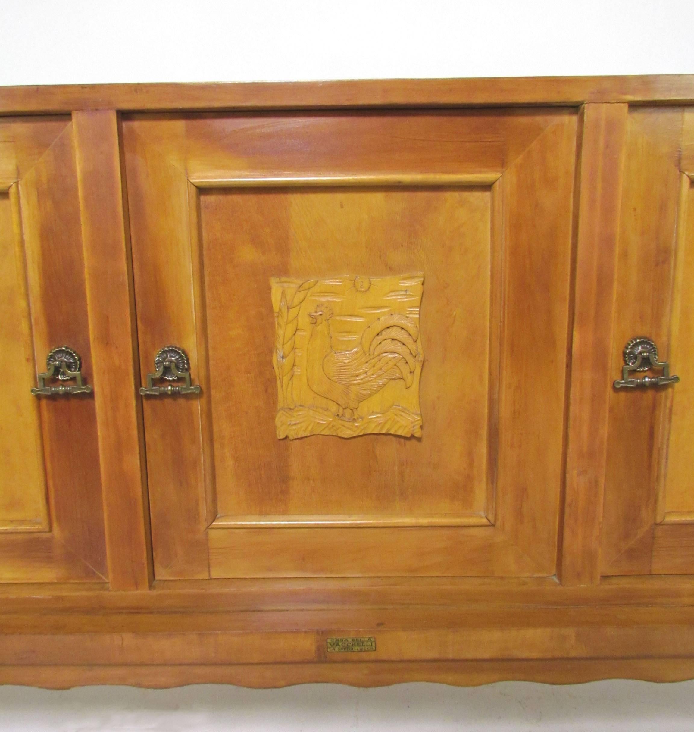 Italian Art Deco Sideboard with Hand-Carved Decorative Panels, circa 1940s In Good Condition In Peabody, MA